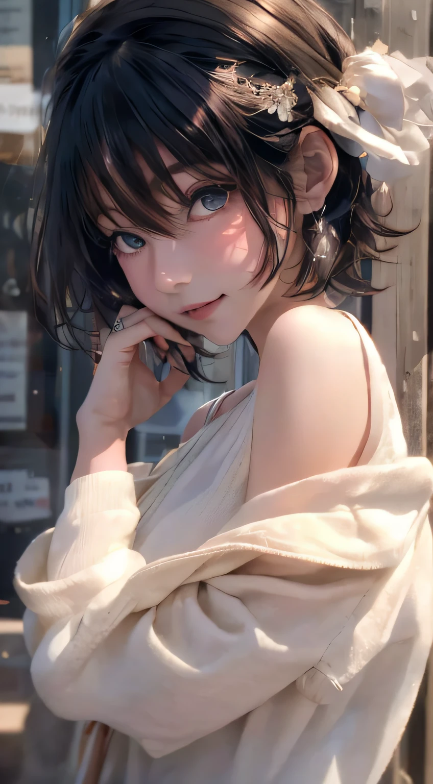 (High quality, 8K), (Soft light), Detailed face, Detailed eyes, Detailed beautiful five-fingered hands, Transparent eyes, casual white shirt, Beautiful Anime Portrait, detailed portrait of an anime girl, Stunning anime face portrait, Beautiful anime girl, Beautiful Anime Face, beautiful anime woman, beautiful anime style, Portrait of an anime girl, digital anime illustration, portrait of cute anime girlbabes, Short hair