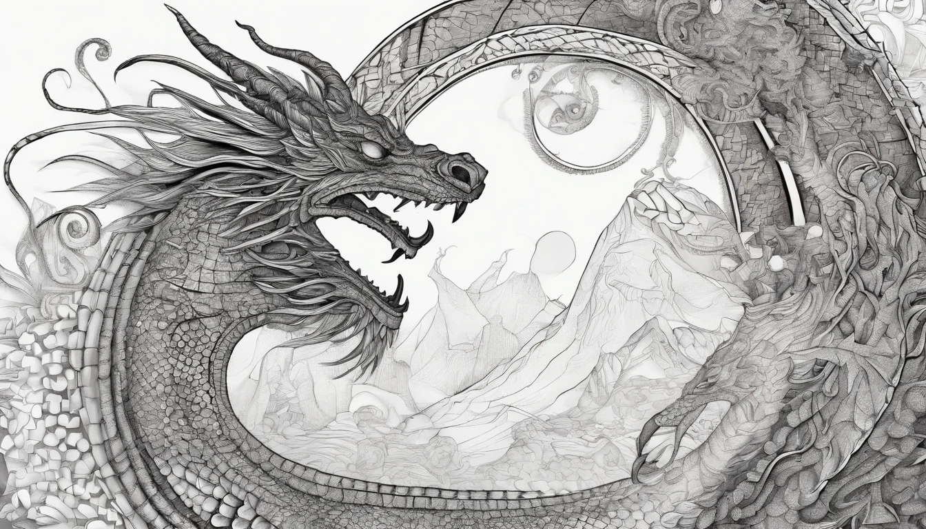 Very beautiful cartoon dragon，red scene，geometric cloud，graphical，Large depth of field perspective，chinese fantasy，Dreamism，Vivid effects and details，Excellent picture quality，A high resolution