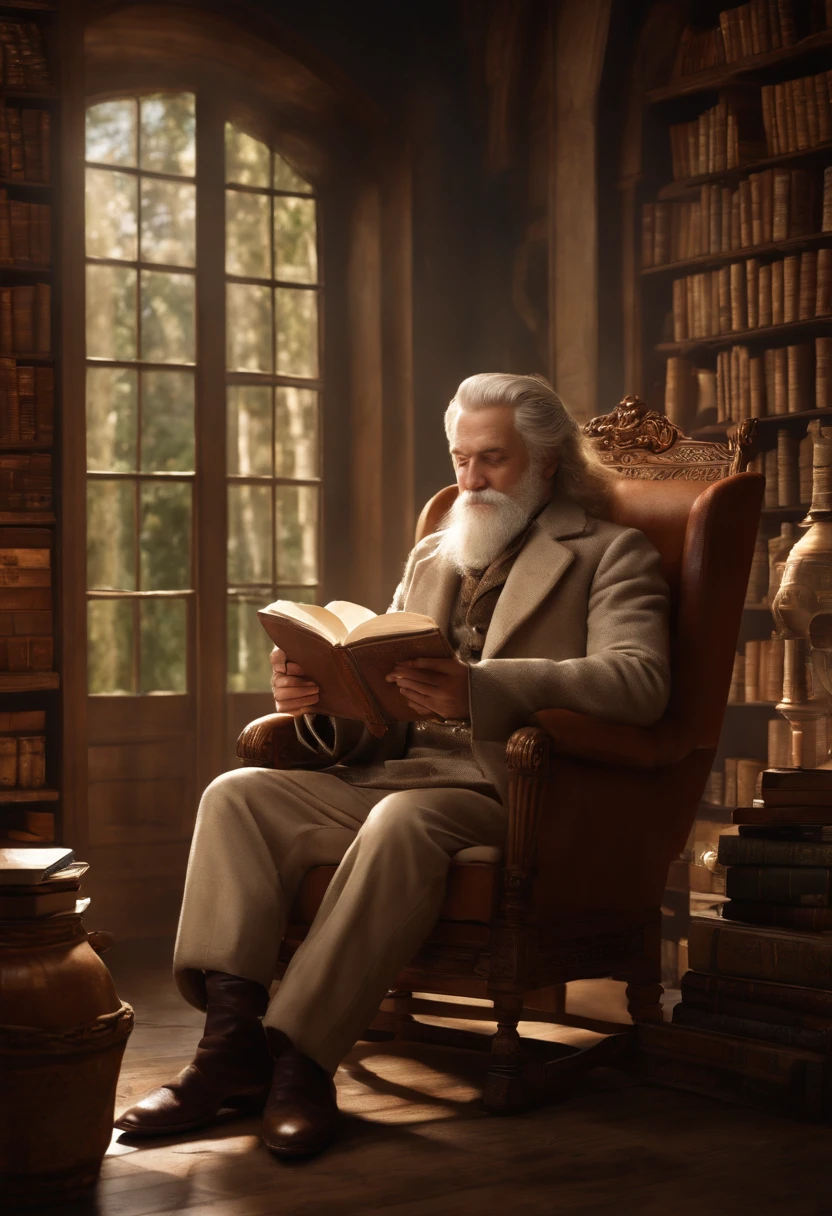 The image is of Ominis Gaunt sitting in a cozy armchair at a quaint bookstore, holding a Braille book and sipping on a cup of herbal tea.,original,Ominis is of average height and quite thin. His skin is very pale but he has a beauty marks. His hair is blonde and swept back. He is blind and his eyes are milky from his blindness.