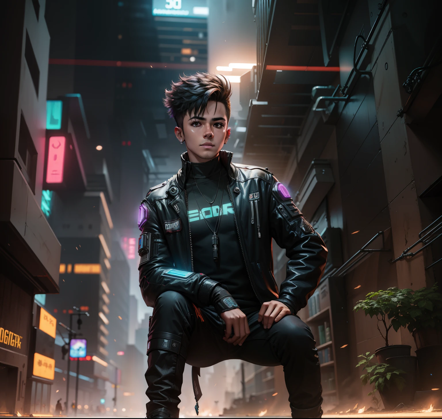 Change background cyberpunk handsome boy realistic face 8k ultra HD 15 years old boy