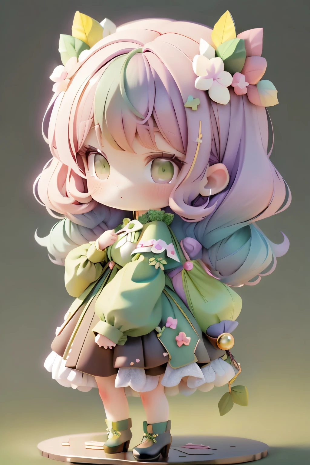 girl with, Chibi、amber, , medium pastel peppermint green, luxury fabrics, dithering, Far-reaching,Lucki Violet at Viewer
