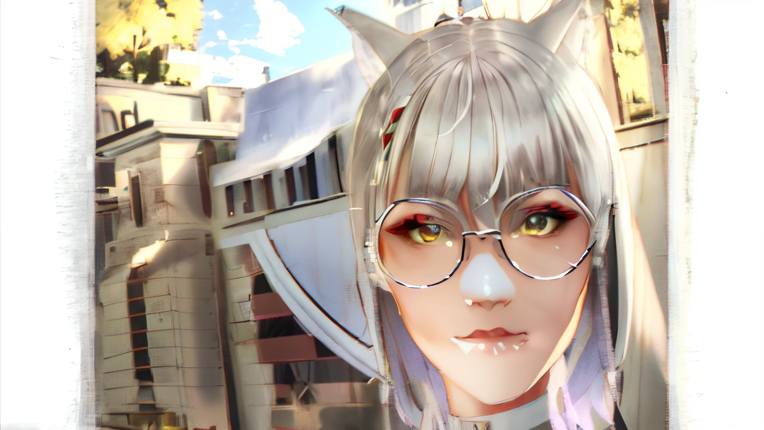 {an extremely delicate and beautiful girl}, 8k wallpaper, {{{masterpiece}}},mio \(xenoblade\), 1girl, animal ears , black pantyhose, boots, breasts, camisole, chest jewel, grey hair, jacket, knee boots, pantyhose, short hair, shoulder strap, skirt, small breasts, tank top, white camisole, white footwear, white jacket, white skirt, white tank top, yellow eyes,outdoors