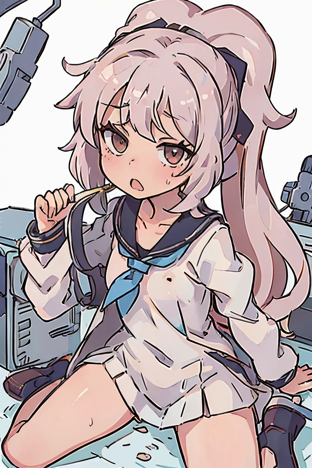 Loli tsundere de cabello blanco en uniforme escolar enojada NSFW