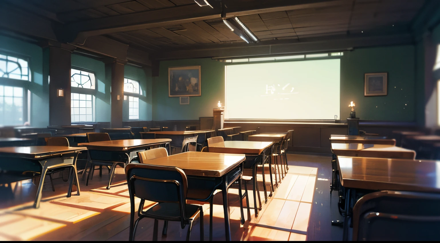 Here are the prompts generated for a particular theme:
"(Best Quality:1.2),Ultra-detailed,Realistic:1.37,nffsw,hight resolution,Professional,Vivid colors,Bokeh,Portraits,landscape,Empty classroom at 3 p.m.,Filled with rows of desks and chairs,seen from back、,Blank blackboard,gentle illumination"