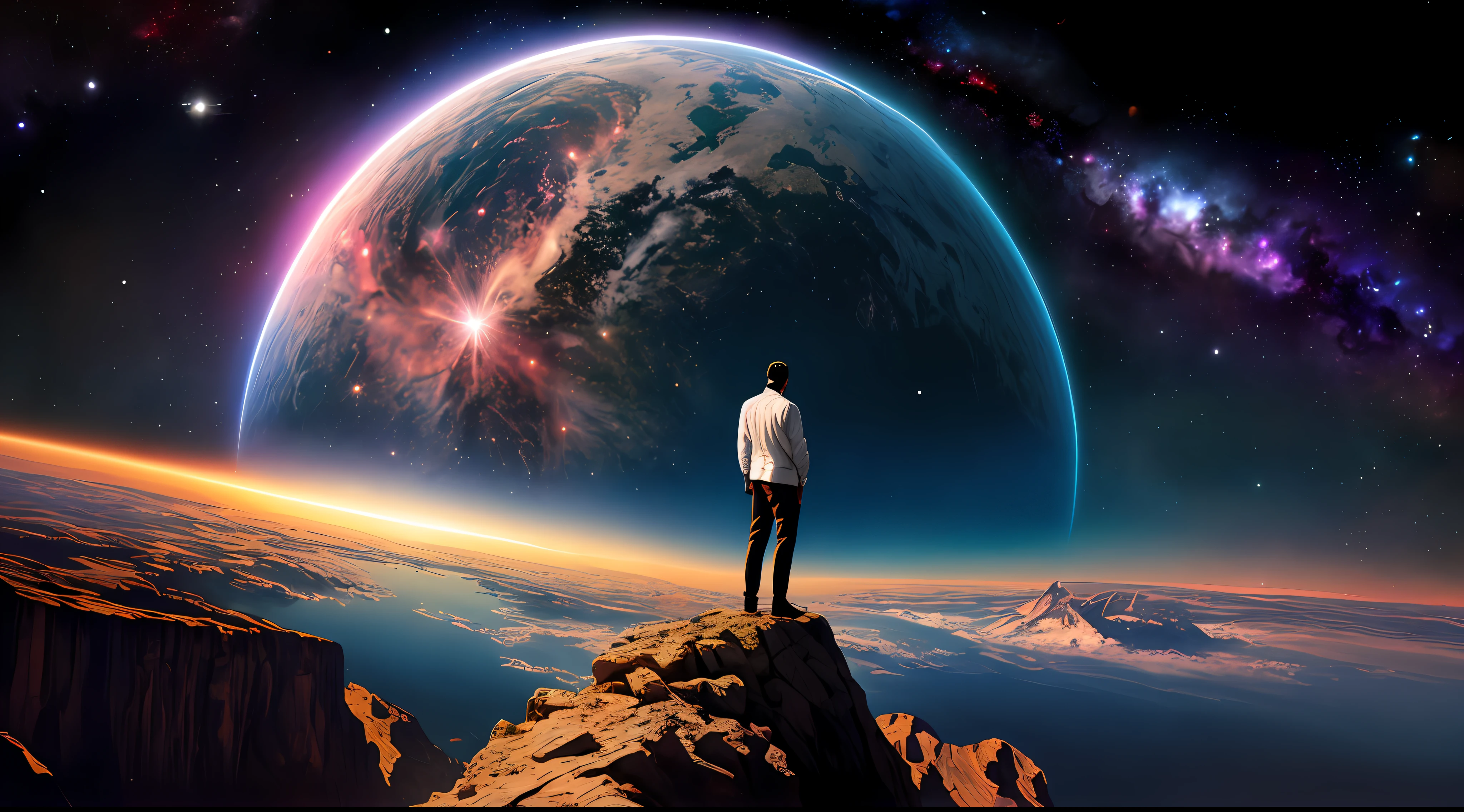 Man at edge of creation of the universe