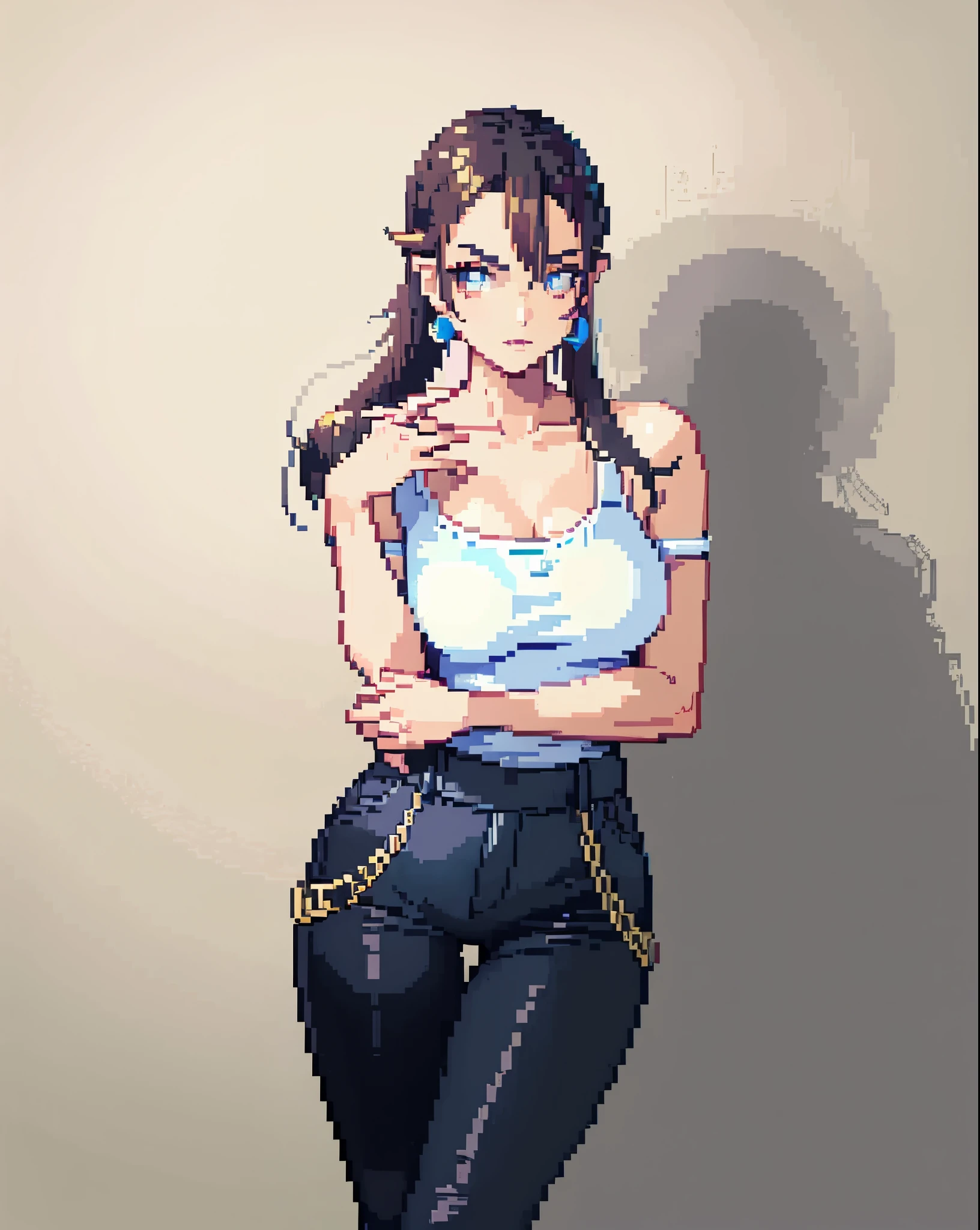 arafed woman in a white top and black pants posing for a picture,((pixel art style)), pixel, pixel art de 4 bit, pixel art official, crap, pixel art super detailed, ((Mario))