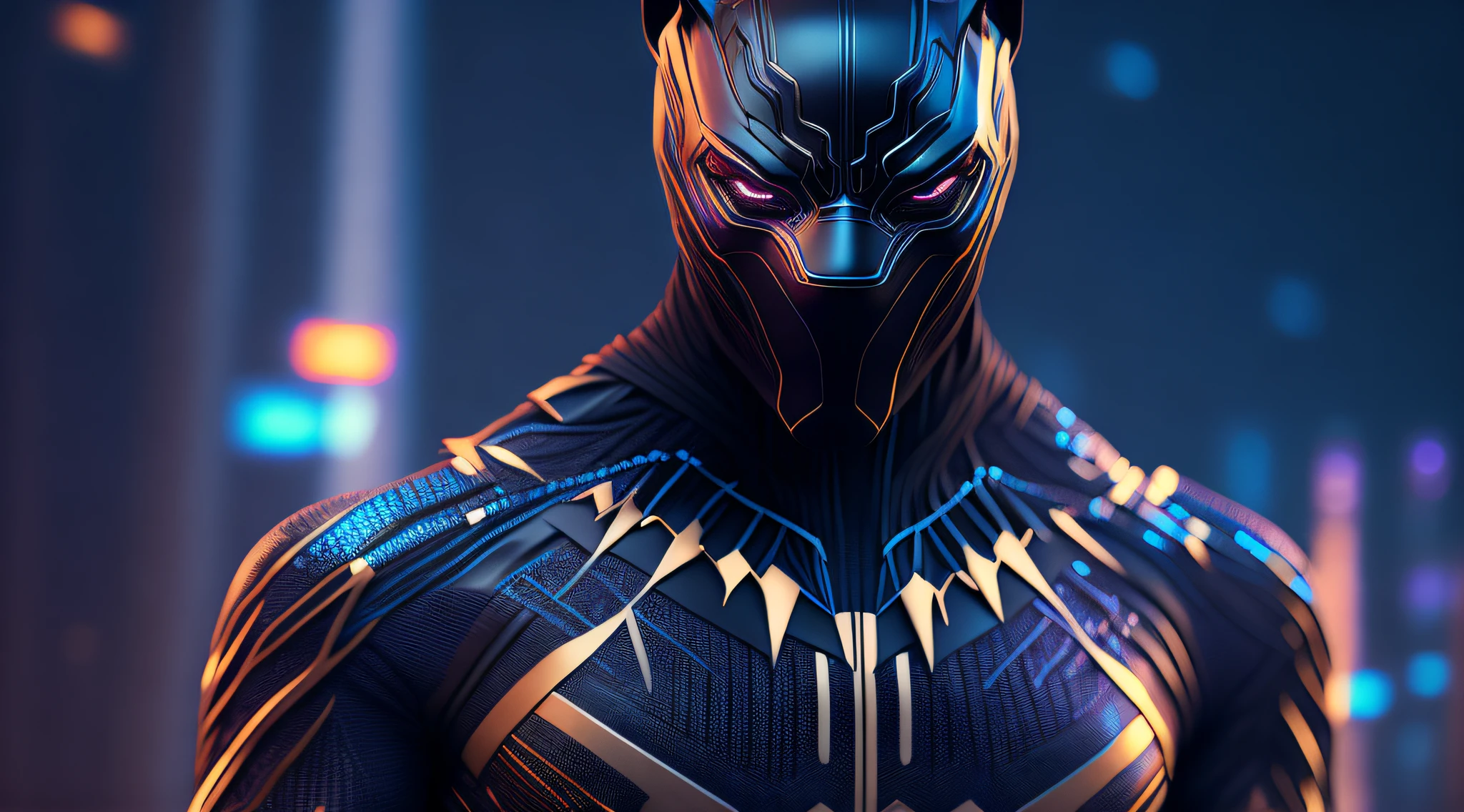 The cybernetic costume of the black panther, cyberpunk, 8k
