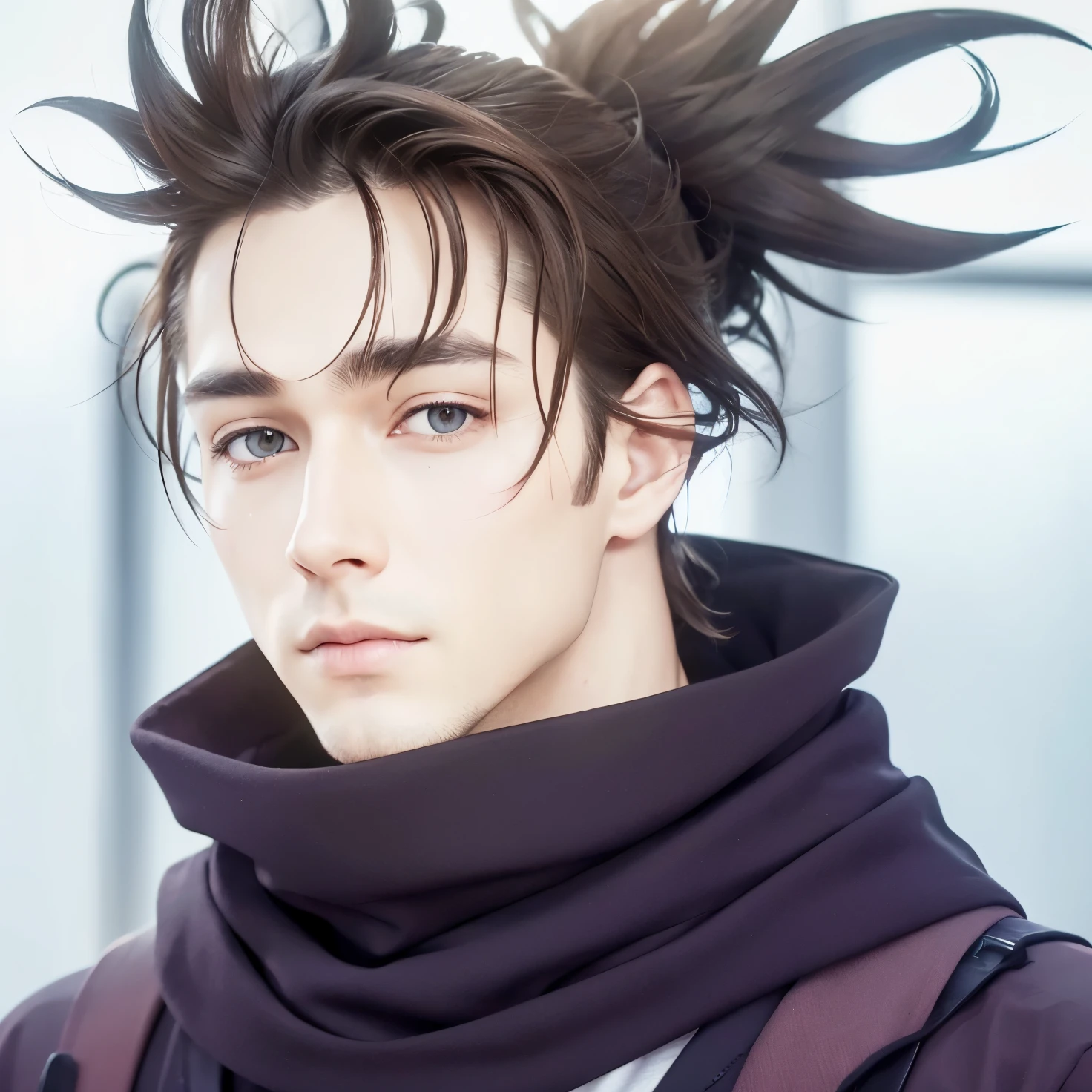 A realistic brown haired man, (same realistic hair style), realistic handsome face, realistic cool expression, adapt the same realistic clothes,realistic light, realistic shadows, realistic background, good image quality, very good image results, 4k, ultra detail, realistic