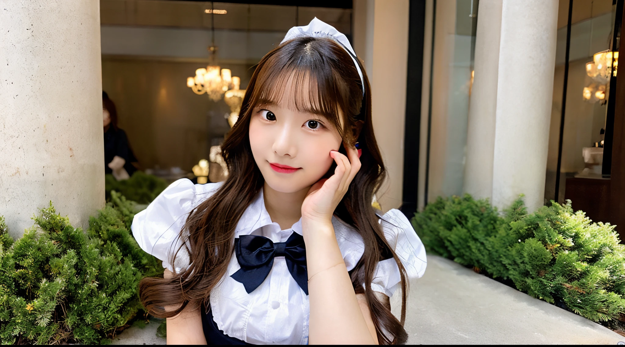 Cute waitress 18 years old wearing a silver miniskirt