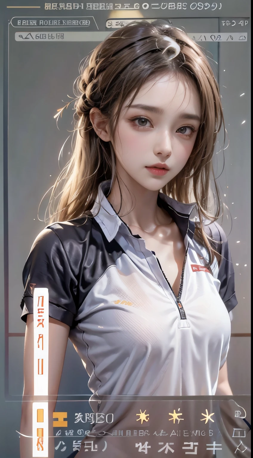 Female badminton player(1.5),Correct human anatomy:1.5),tmasterpiece,top-quality,super wide shot(1.5)(realistically:1.4),(RAW photogr:1.4),Very delicate CG Unity 8K wallpaper,very delicate beautiful,Mann pays attention to detail,offcial art,(Beautiful eyes and face:1.5),Beautiful exquisite eyes,There is light on the face,one-girl,Short hair details,(Full body like:1.5),Badminton sportswear(1.5), Badminton competition venue,