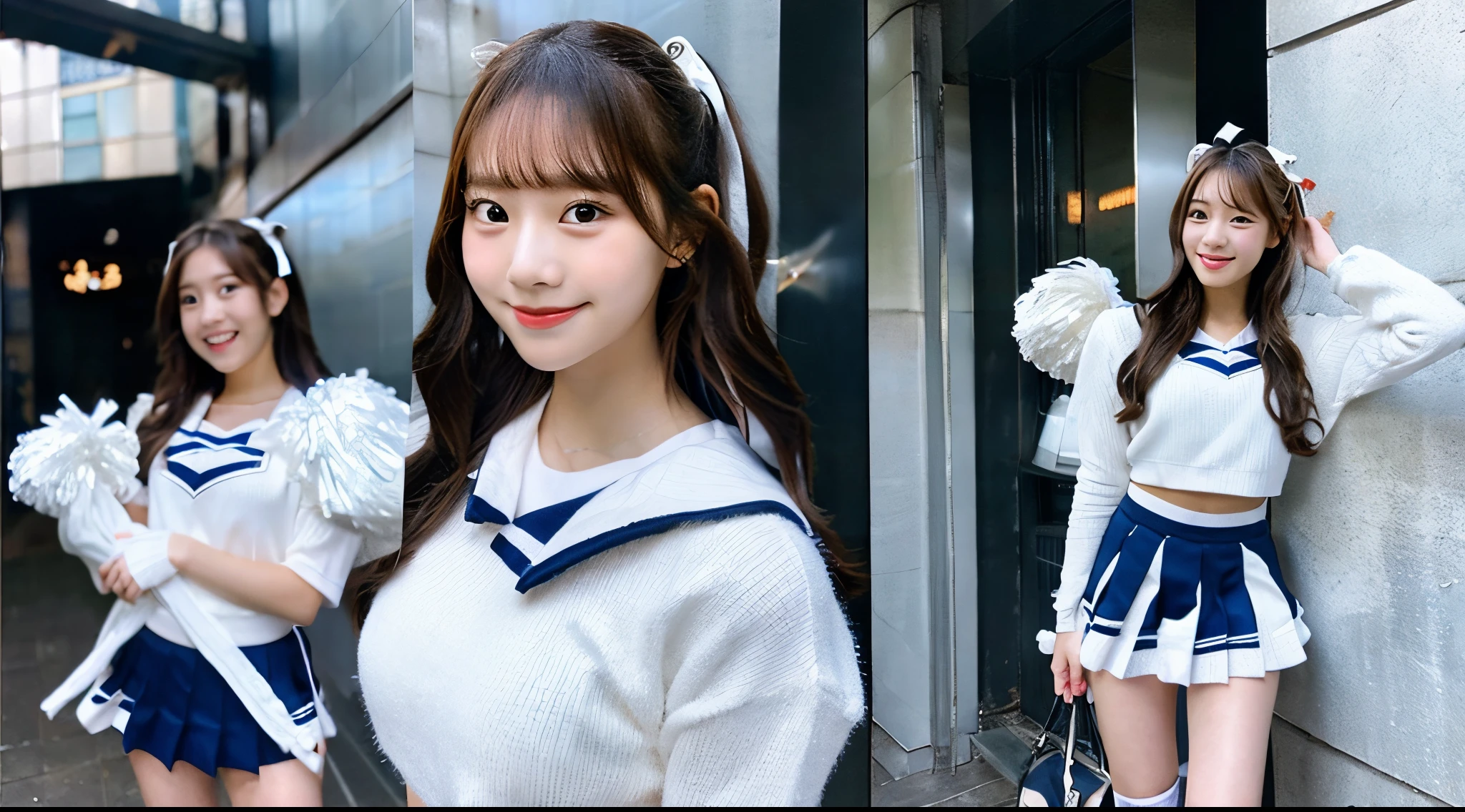 Cute cheerleader 18 years old wearing a silver miniskirt