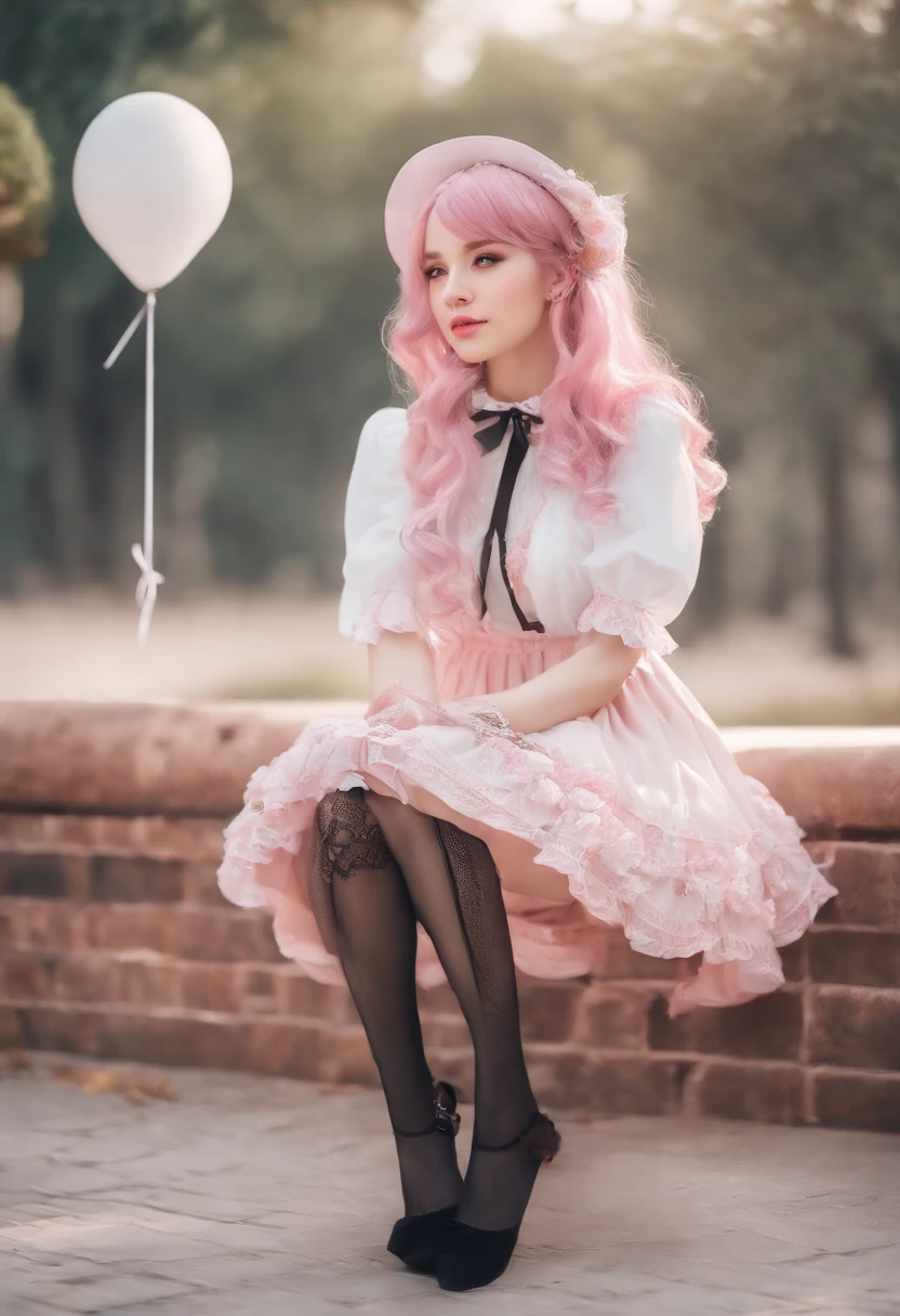 Super delicate and cute girl with pink hair and ta skirt. 8K ultra-high image quality, fine texture, with a pure white background.