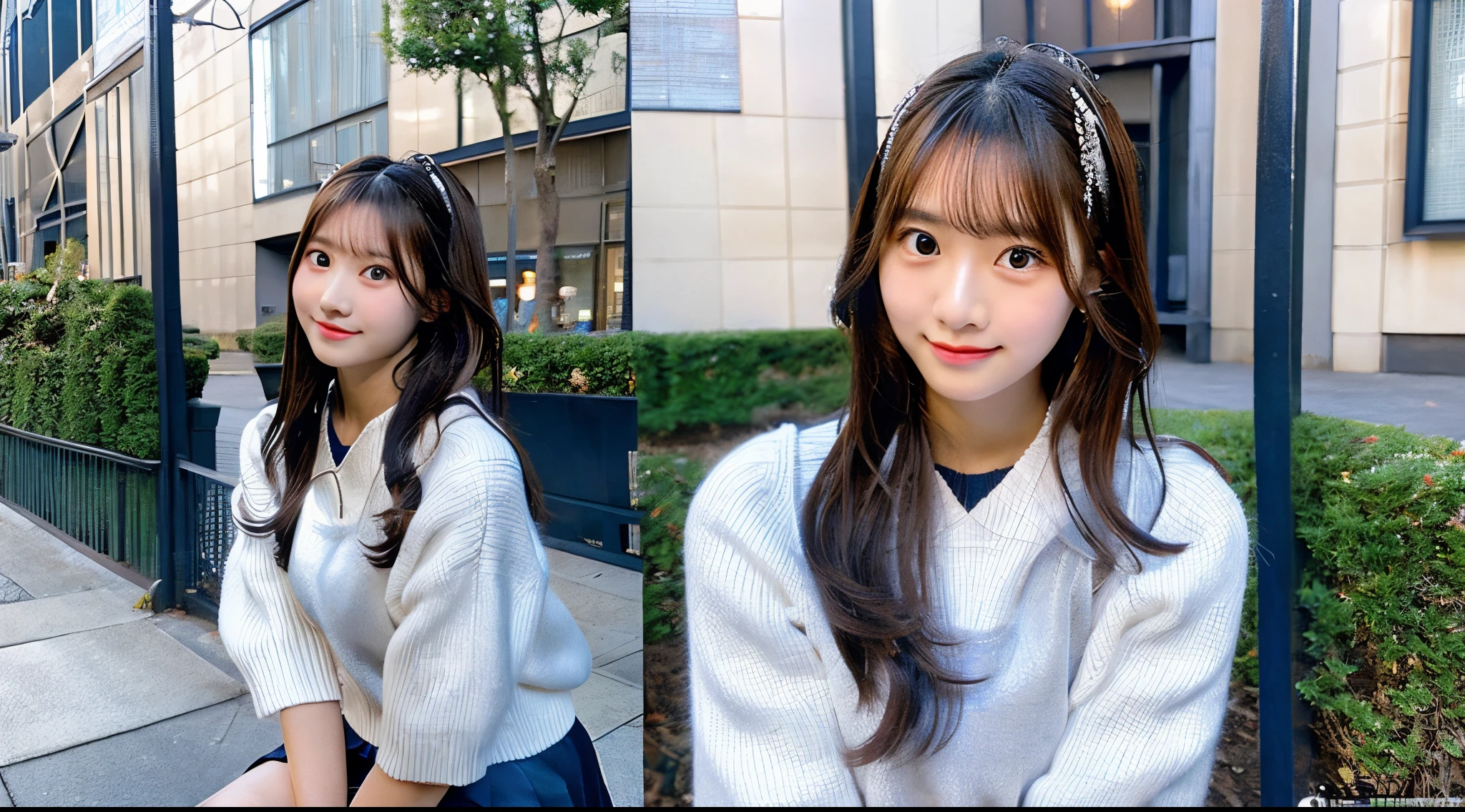 Cute high school girl 18 years old wearing a silver miniskirt