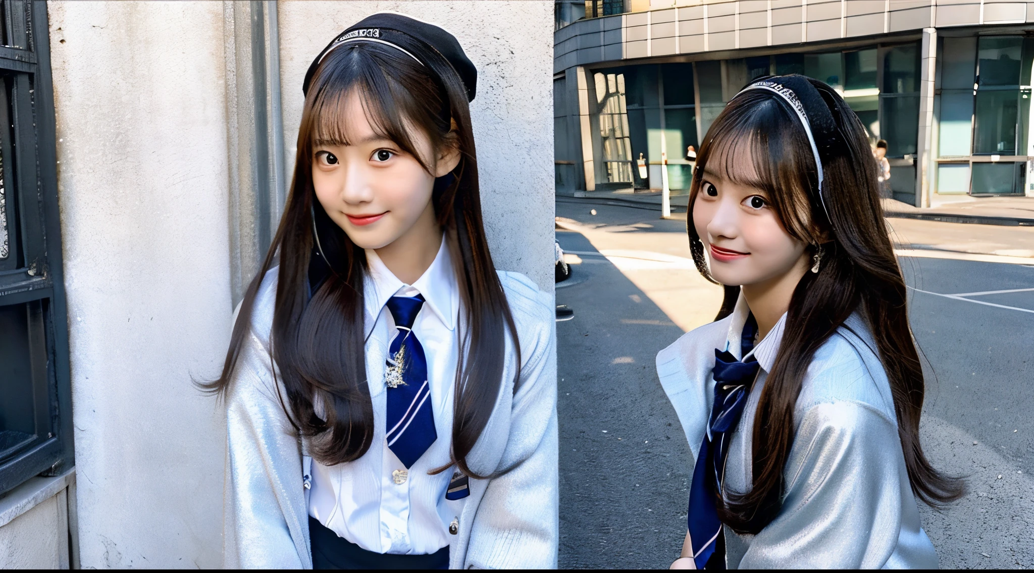 Cute high school girl 18 years old wearing a silver miniskirt