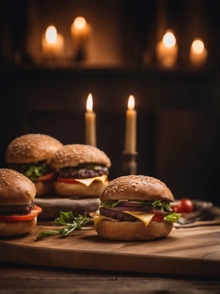 two hamburgers with cheese, onions, and tomatoes on a wooden cutting board, hamburgers, serving burgers, operating on burgers, high quality food photography, cheeseburger, shutterstock, big juicy burger, professional food photography, burger, eating burgers, hamburger, burger on a plate, food commercial 4k