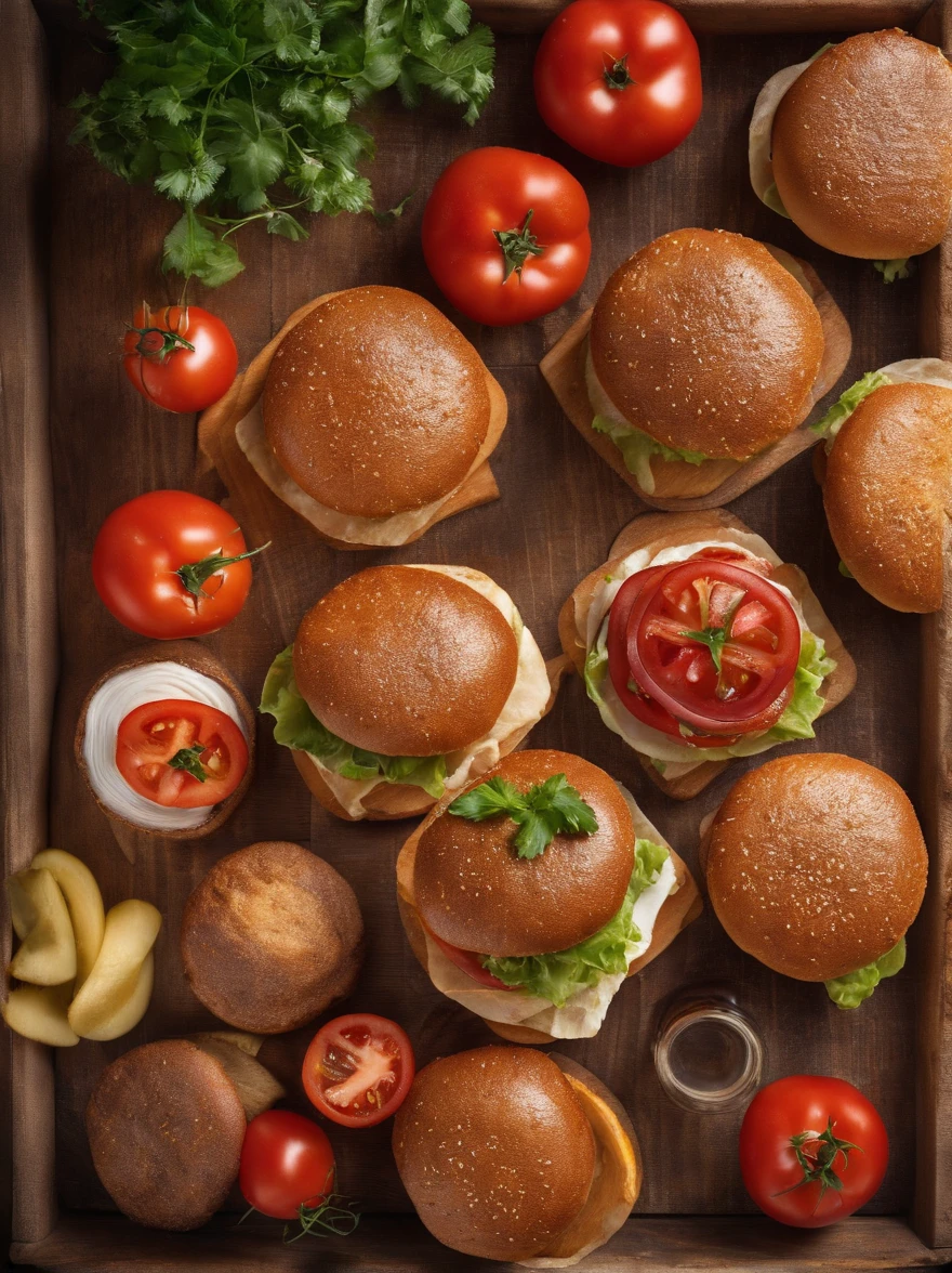 two hamburgers with cheese, onions, and tomatoes on a wooden cutting board, hamburgers, serving burgers, operating on burgers, high quality food photography, cheeseburger, shutterstock, big juicy burger, professional food photography, burger, eating burgers, hamburger, burger on a plate, food commercial 4k