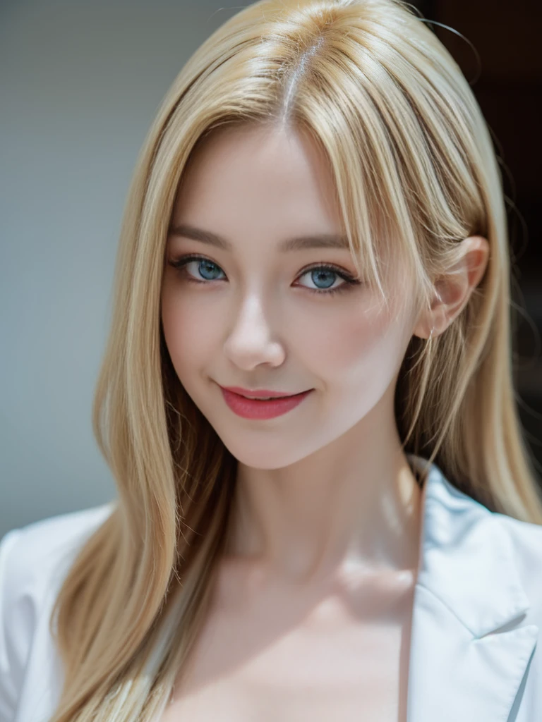 tmasterpiece,Highest image quality,super detailing,wholesome,Happy,Happy,Enchanted smile,depth of fields,(NSFW:1.6),Beautiful udder,nice breasts,Sexy look,Good business attire,face flushed,raised eyebrow,Very shy,blond hair blue eyes,Art model,looking at viewert,offcial art,电影灯光,epic,apocalyptic,radiant look,