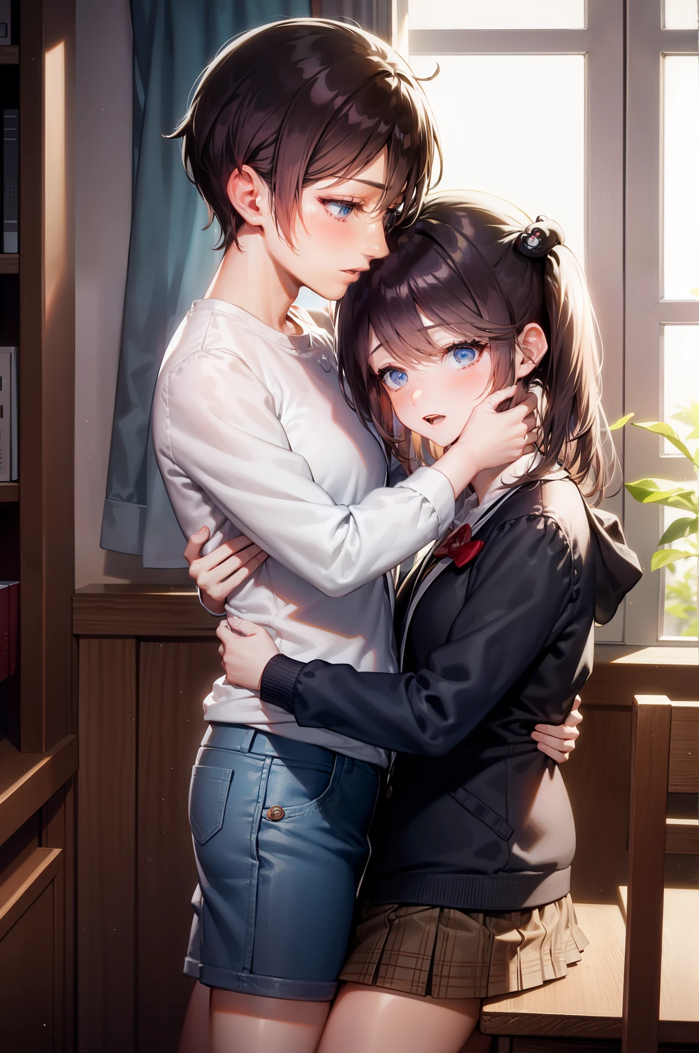 Dos hombres y mujeres。tener relaciones sexuales.Chicos bajos。Cara joven。