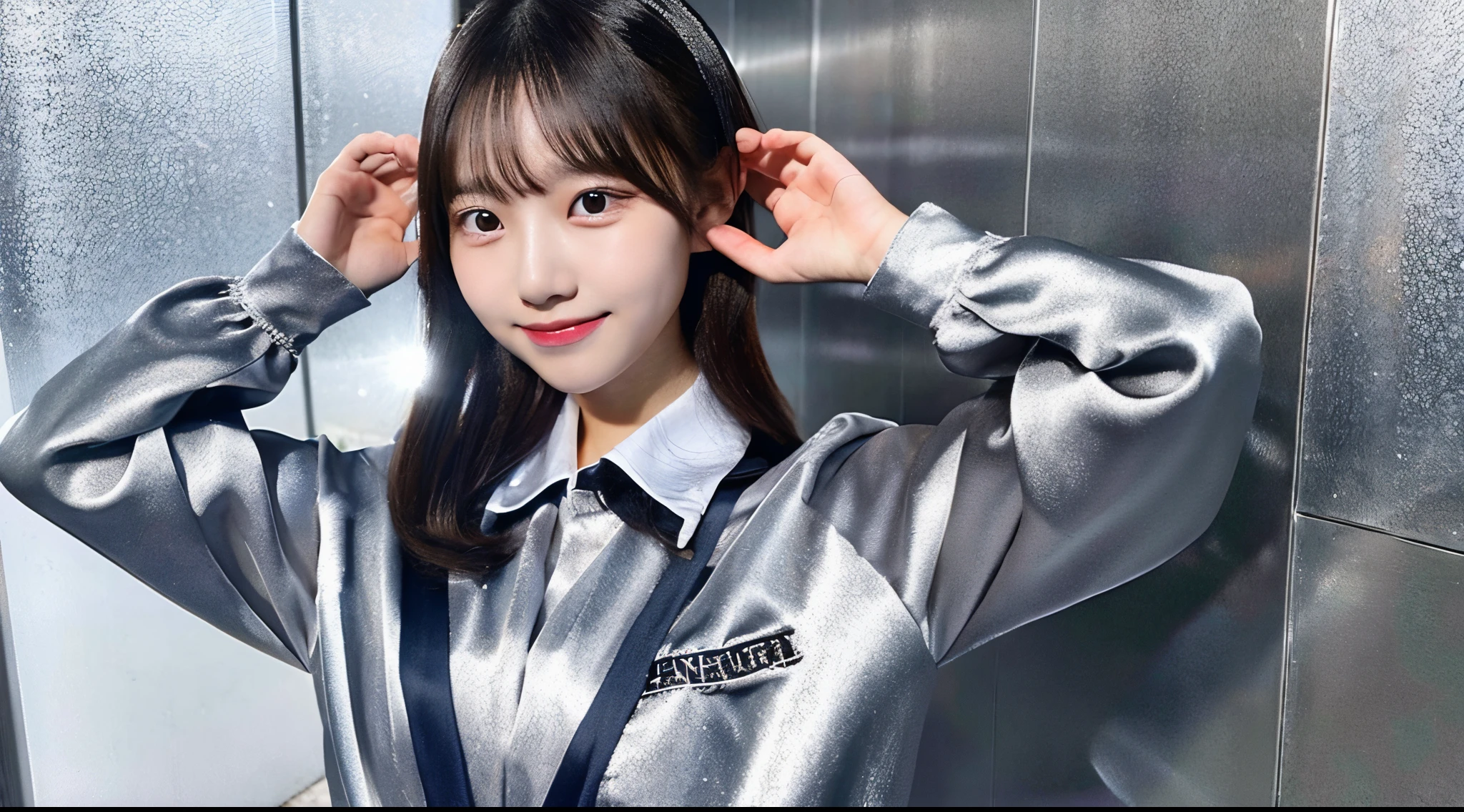 Cute female investigator 18 years old in a silver uniform