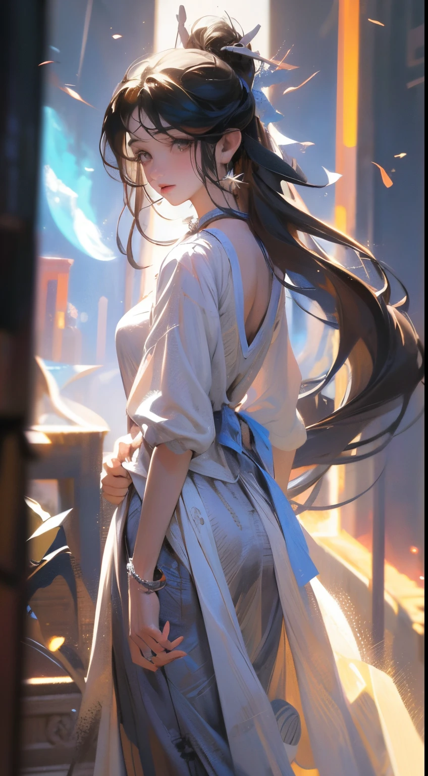 estilo anime,colonial old house, night, windows shows moon and stars, shadows
vemos uma mulher morena nua de cerca de 25 anos, pele clara, cabelo castanho grande e liso, seu corpo esguio totalmente nu mostra seios muito pequenos com mamilos duros, pubiano peludo, pernas lisas, ela caminha pelos corredores, adicione pequenas velas com pouca luminosidade, imagem detalhada, vagalumes pequeninos,