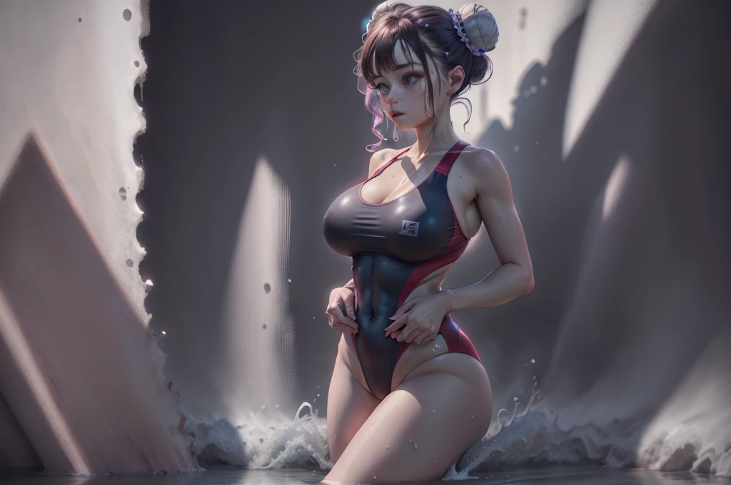 large full breasts Competitive swimsuit Bun hair