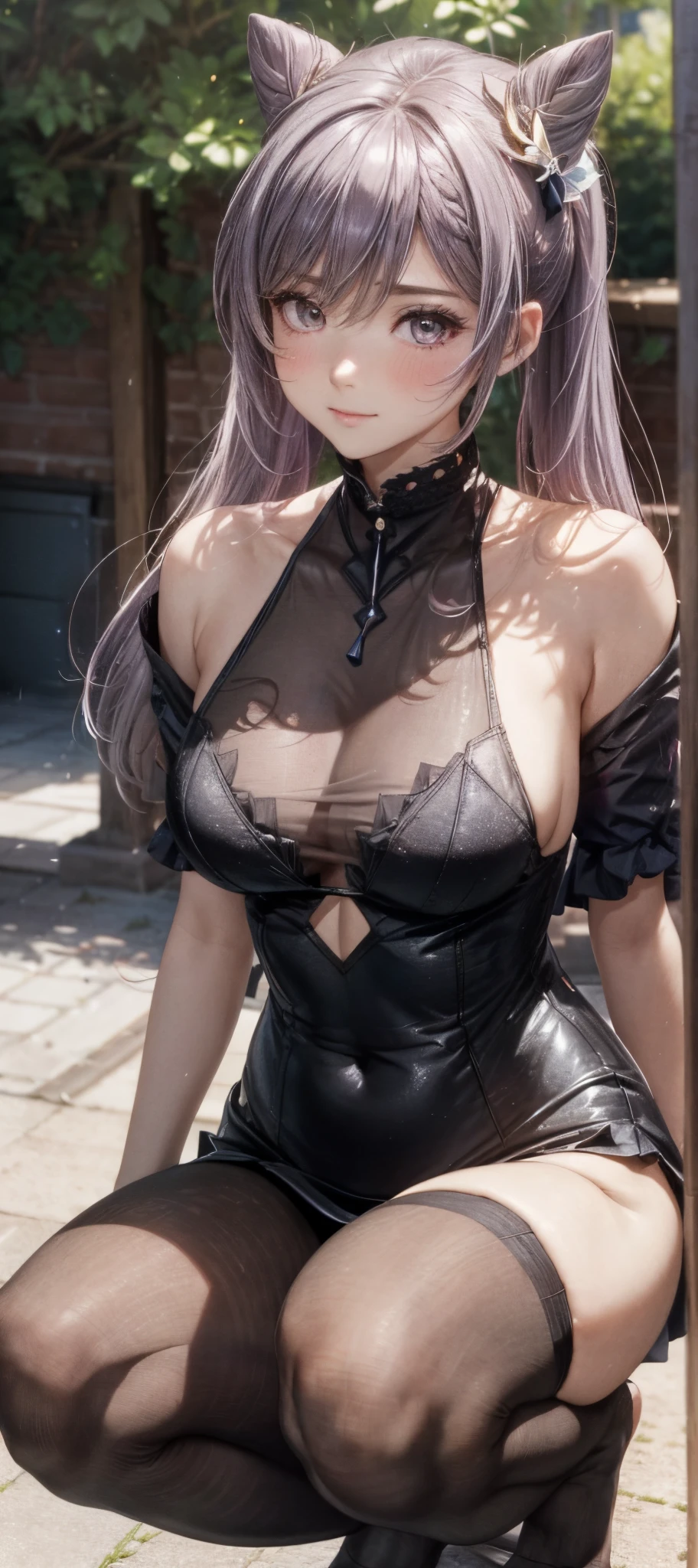 1 girl、masterpiece、beautiful lighting、Detailed beautiful face、Detailed beautiful eyes、hight resolution、Ultra-fine illustration、extremely delicate and beautiful、top-quality、The whole body is shown、Feet first、(A MILF:1.2), ((Squatting:1.5)),Open knees、独奏, 30s,de pele branca, Curvaceous, (shinny hair, shinny eyes, shinny skin), (glistening skin:1.2), 、thighs thighs thighs thighs、((crouching down、Open legs))、front facing、((Sailor Clothing)),Pichi Pichi clothes、ratex、Short skirt、校服、The navel is visible、pelvis curtain、Armpits、a smile、black thighhighs、Watch your audience、under the boobs、blushed、perspiring、Jeweled、thick thight、Parting lips、pantyhose、Blushing cheeks、tiptoes、lowfers
