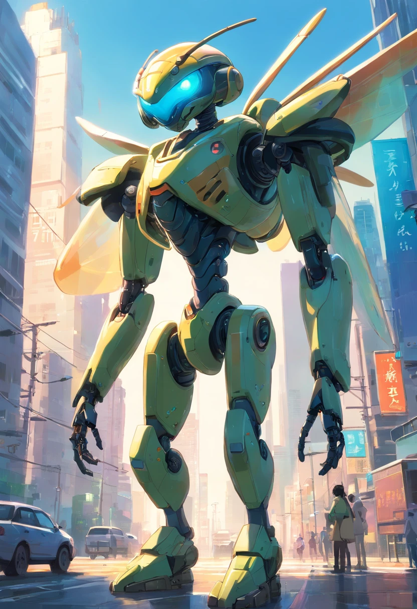 There are very strange-looking aliens with shining eyes, Alihumanoid, insectoid, Alien Ali, Alihumanoid mechanic, Cyborg wasp, Humanoid mosquito, Space Insect Android, Steampunk robot ants, Portrait of an alien insect, Biopunk Cyborg Wasp, friendly humanoid insect robot, Antasy character, metal and glowing eyes, human structure bee concept art
