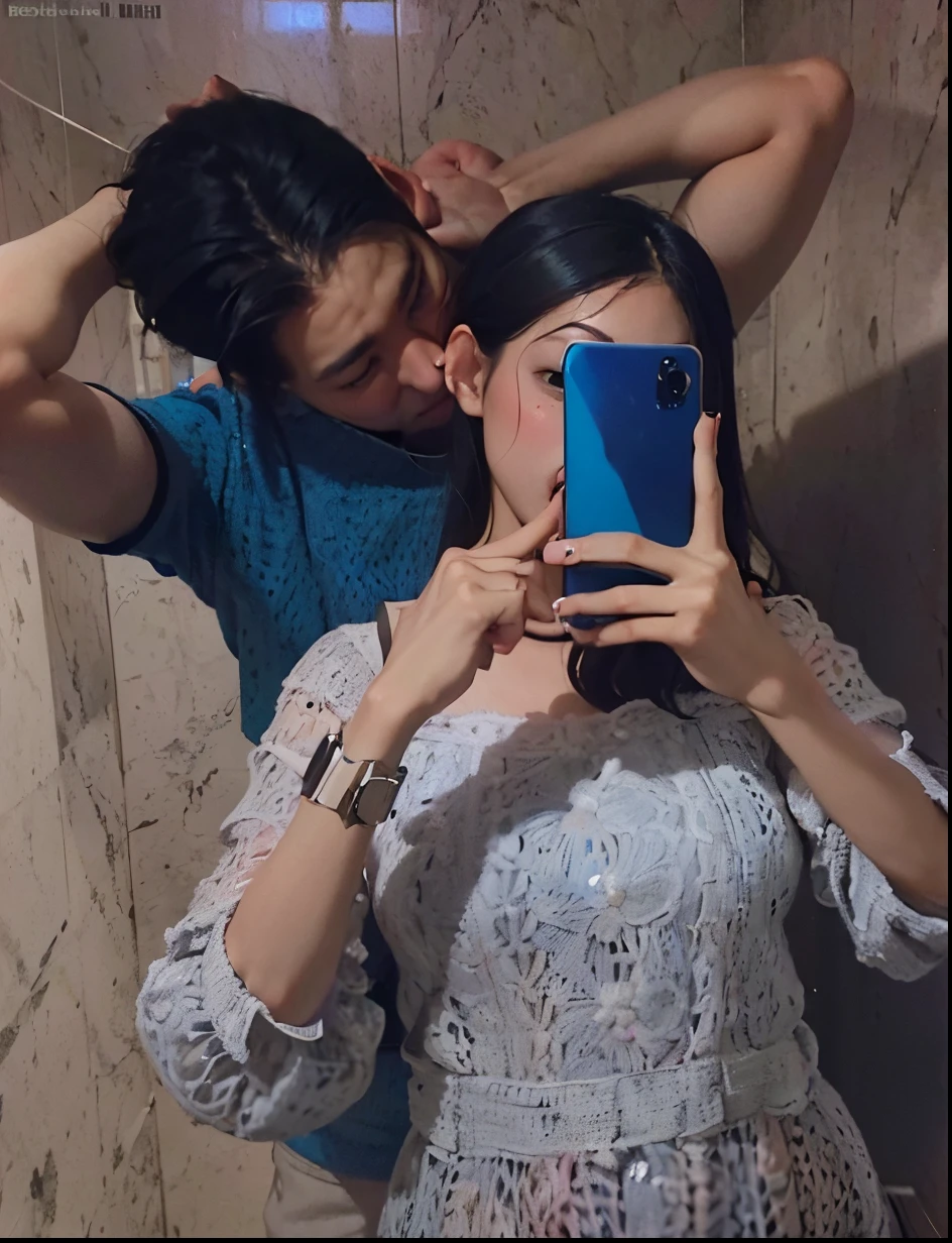 there is a man and woman taking a selfie in a bathroom, in love selfie, couple pose, selfie photography, smooth in _ the background, couple, 🤬 🤮 💕 🎀, profile pic, candid picture, by Max Dauthendey, 8k selfie photograph, candid photography, candid photo, cute photo, smartphone photography, vibrant aesthetic, photoshoot