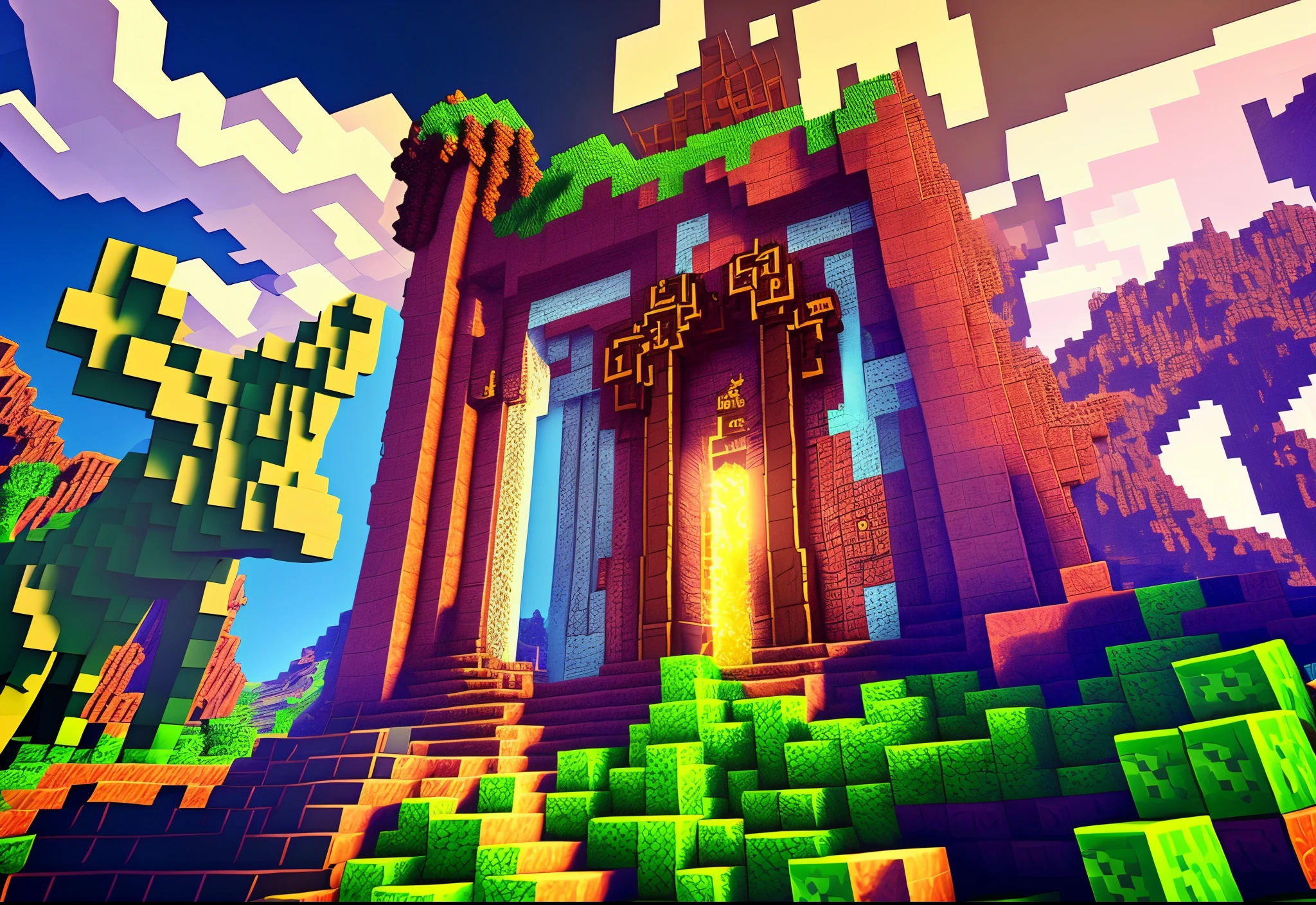 magic gate, minecraft, fantasy world, dragon, close-up, movie style, only cubes. --auto --s2