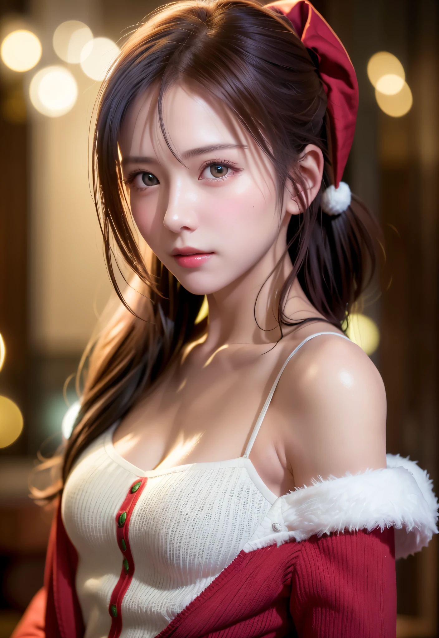 nipples exposed、Lori face、santa claus、santa chorus at christmas concert、Photorealistic images of solo idols, Morning Musume inspired by Eri Kamei, Radiates charm and beauty with plenty of bust and subtle exposure of cleavage. The image is、Must reflect a real person of the highest quality, Powered by Ultra-HD (16 K) resolution, crisp detail, Vivid colors, Dynamic Range, Soft bokeh, Fine texture, Realistic realism, Pin Sharp Focus. 、The camera setup is、Nikon D850 and NIKKOR Z 58mm Boobs Boobs Boobs Boobs F。/0.95 S Noct lens,  The setting must be ISO 64, F/0.95, Shutter speed is 1/60. --ar 16:9 - V5.1 --Style raw --Q 2 --S 750