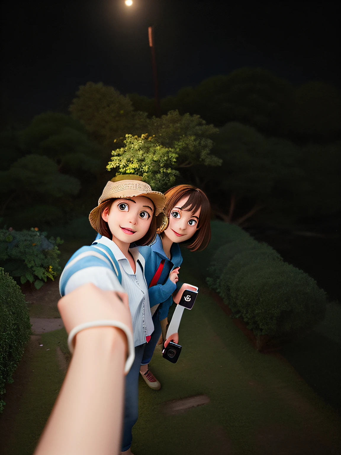 two girls close to each other taking picture in 0.5 angle