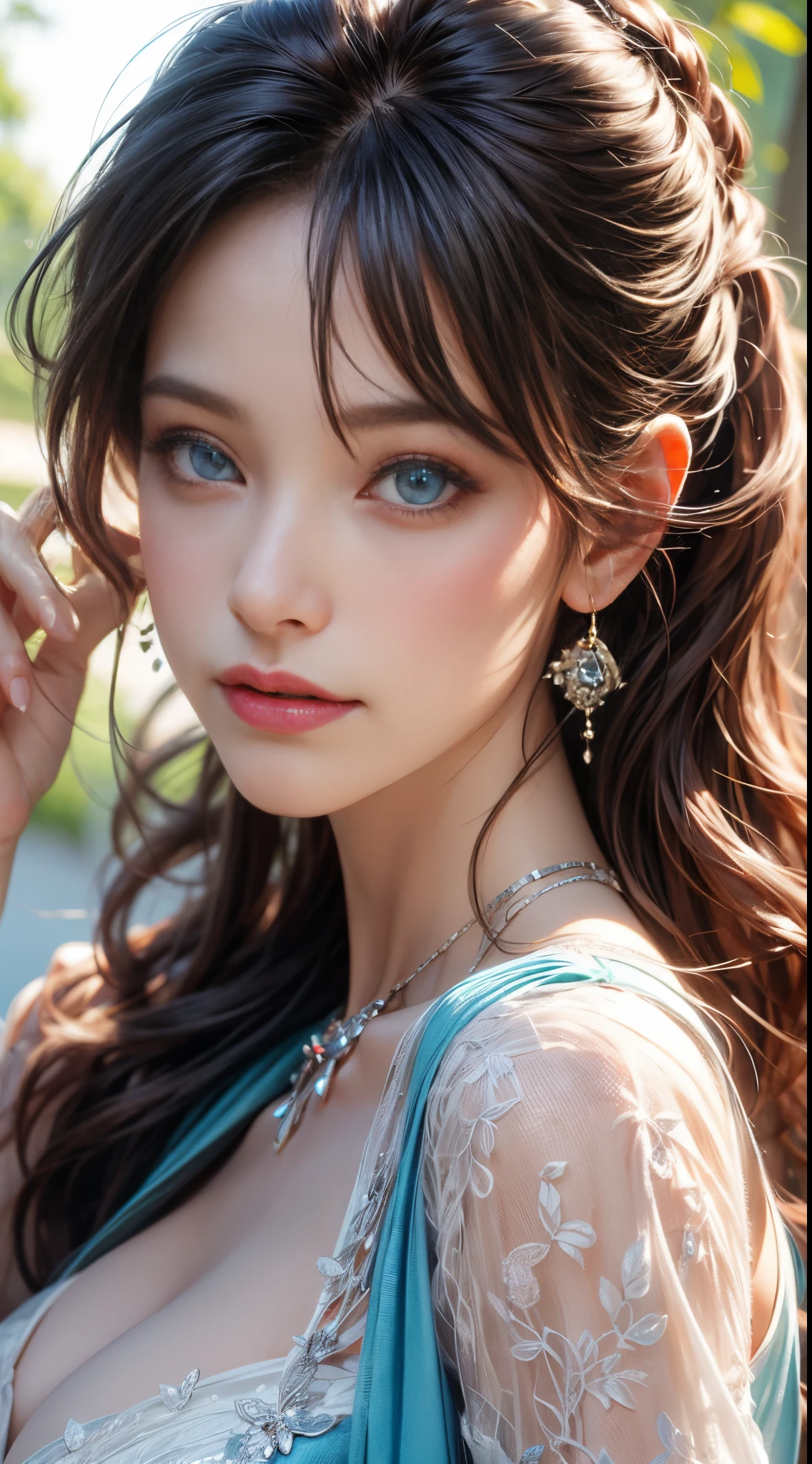 high high quality, Best quality, realistically, RAW photos, actual, Hyper-realistic 8k CG, hyper-detailing, k hd, tmasterpiece, 1 girl, 18 years old ols, woman beautiful face, soft face, Elegant, Long gray hair, eBlue eyes, light blue eyes, Close-up cleavage, Complicated details, Detailed texture, Detailed pubic hair, Front face , Female natural body, sexy for, Very beautiful young female face,