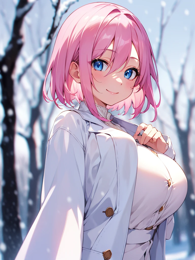 1girl, nsfw,mash kyrielight, short hair, purple eyes, pink hair, hair over one eye,, empty eyes, large breasts, nipple, Standing pee, Orchard, frozen, Wet, crying, Naked, (1girl) Blank look, solo , Peeing, lactation, projectile lactation