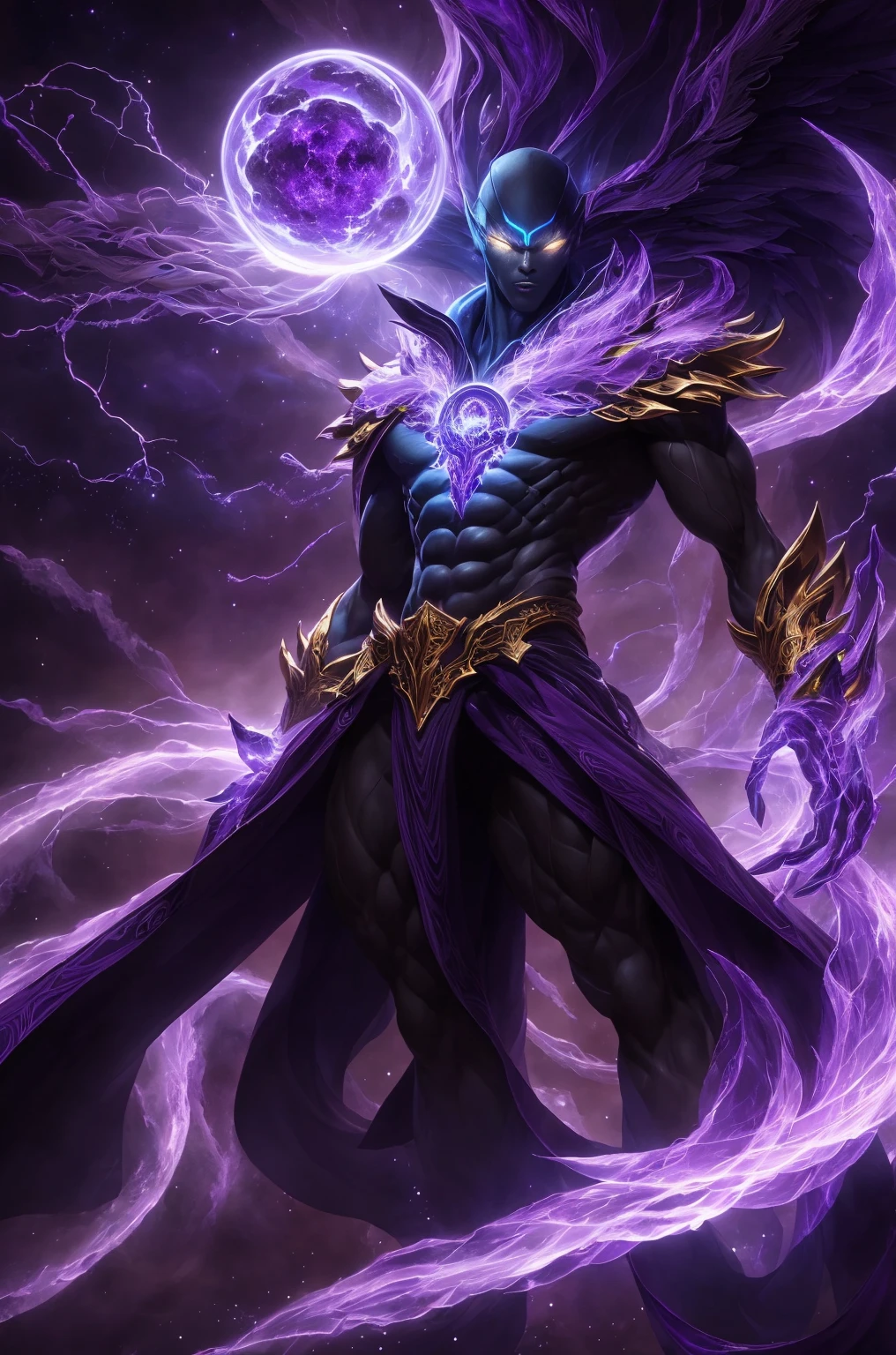"Create an ultra-detailed, best quality, high-resolution masterpiece depicting an umbral elemental with an inhumanoid figure seeping with purple energy" perfect shadows, high quality shading, photorealistic,