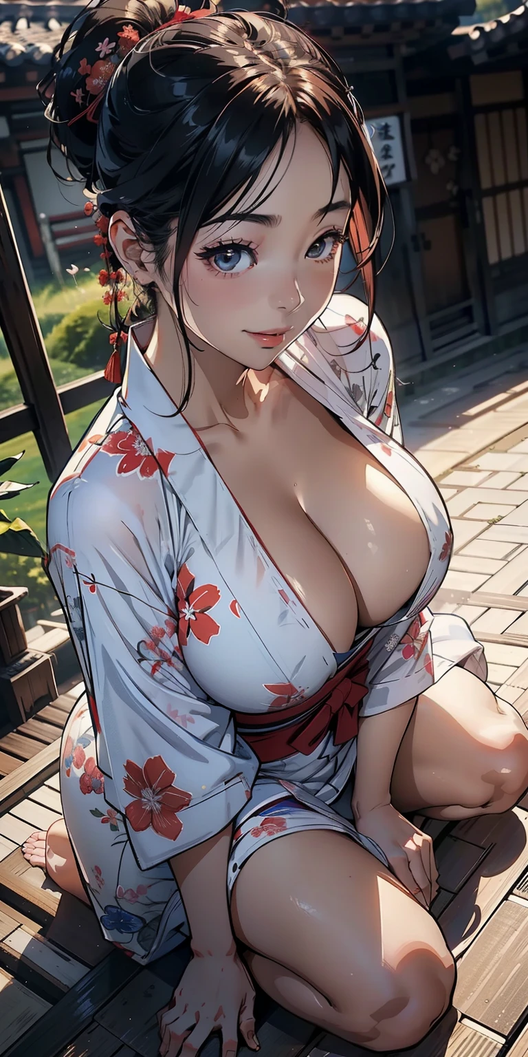 realisticlying、Full body contact looking up from below the ground、My thighs are getting a little thicker too、25 year old girl with accentuated thighs、Red yukata、Enlargement of breasts and emphasis on cleavage、Versatile sexy poses、Face smile、japanese rural town、Emphasis on chest contour shading