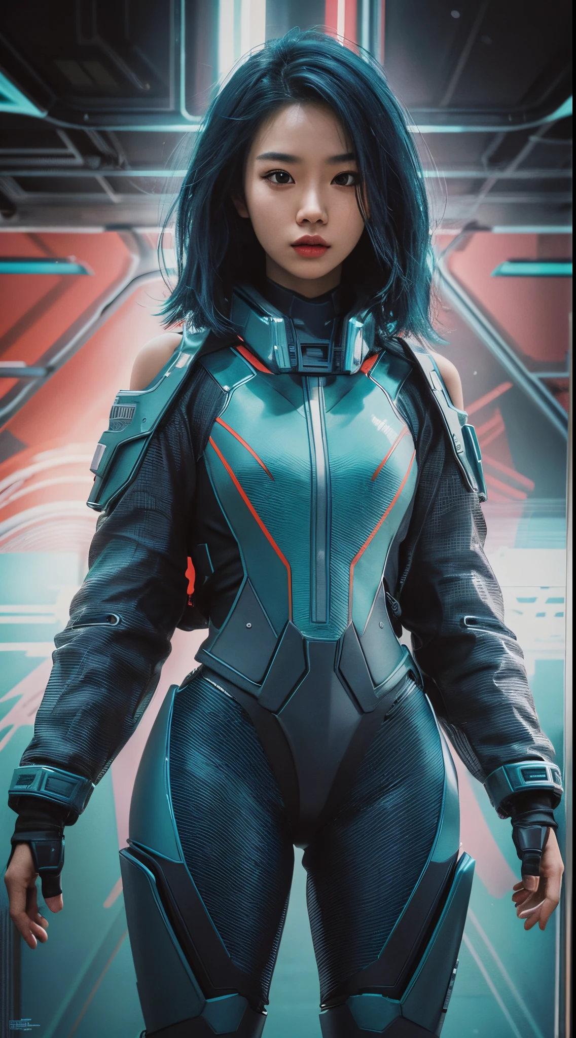 Transform the Malay girl into a sci-fi heroine, complete with futuristic attire and surroundings. Create a visually stunning scene reminiscent of iconic sci-fi movie posters, with advanced technology and a sense of adventure, 35mm, Over-the-shoulder shot, vibrant color grading, light leaks, depth of field cinematography effect, epic fantasy, ultra detail, high quality, 8k resolution.
