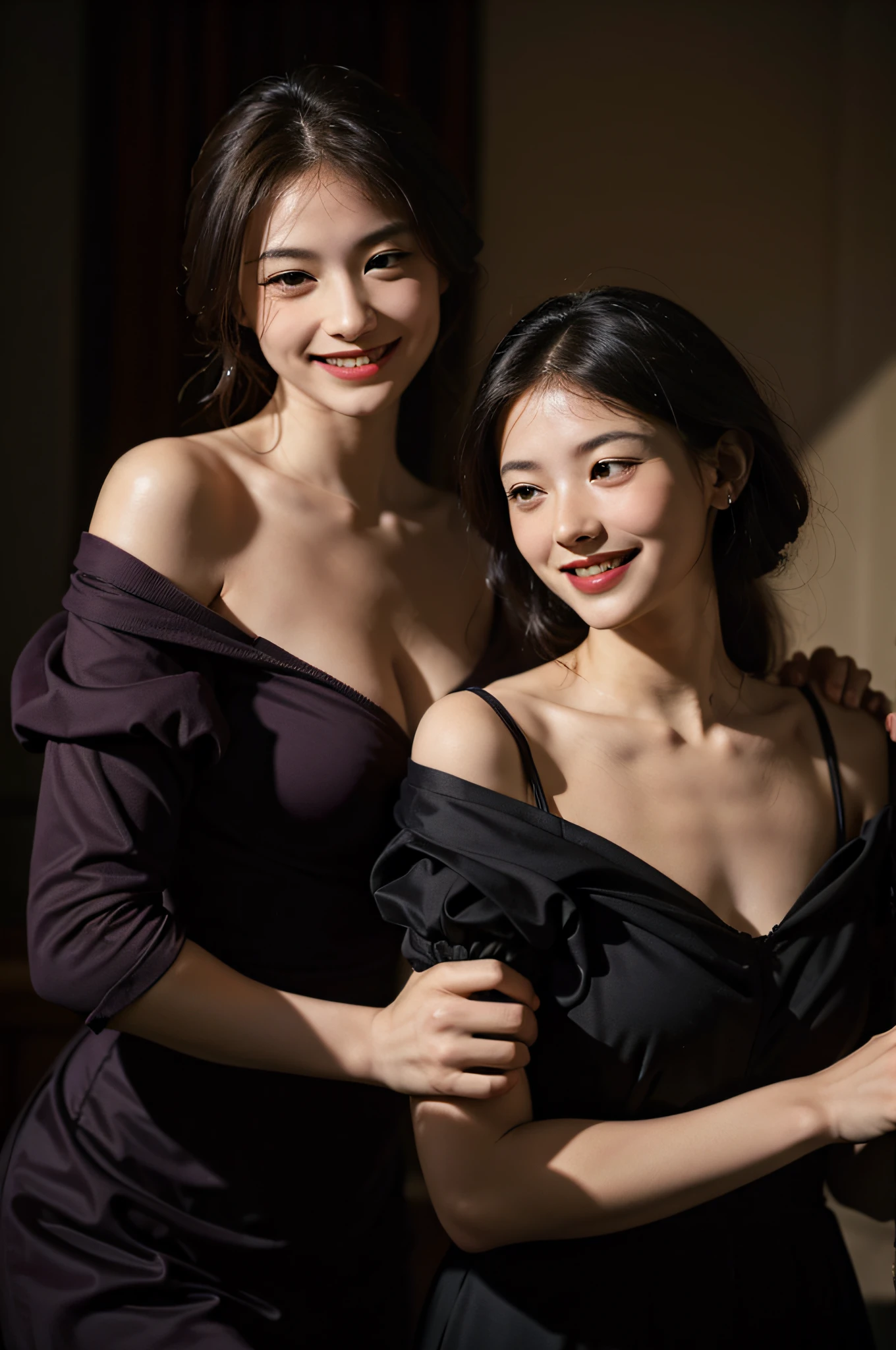 fruits,Grapes,Rosa,antique,A smile,,Sweet and seductive appearance.、Caravaggio's paintings、Chiaroscuro of Caravaggio,Two women frolicking,Cute smile, Expression of ecstasy