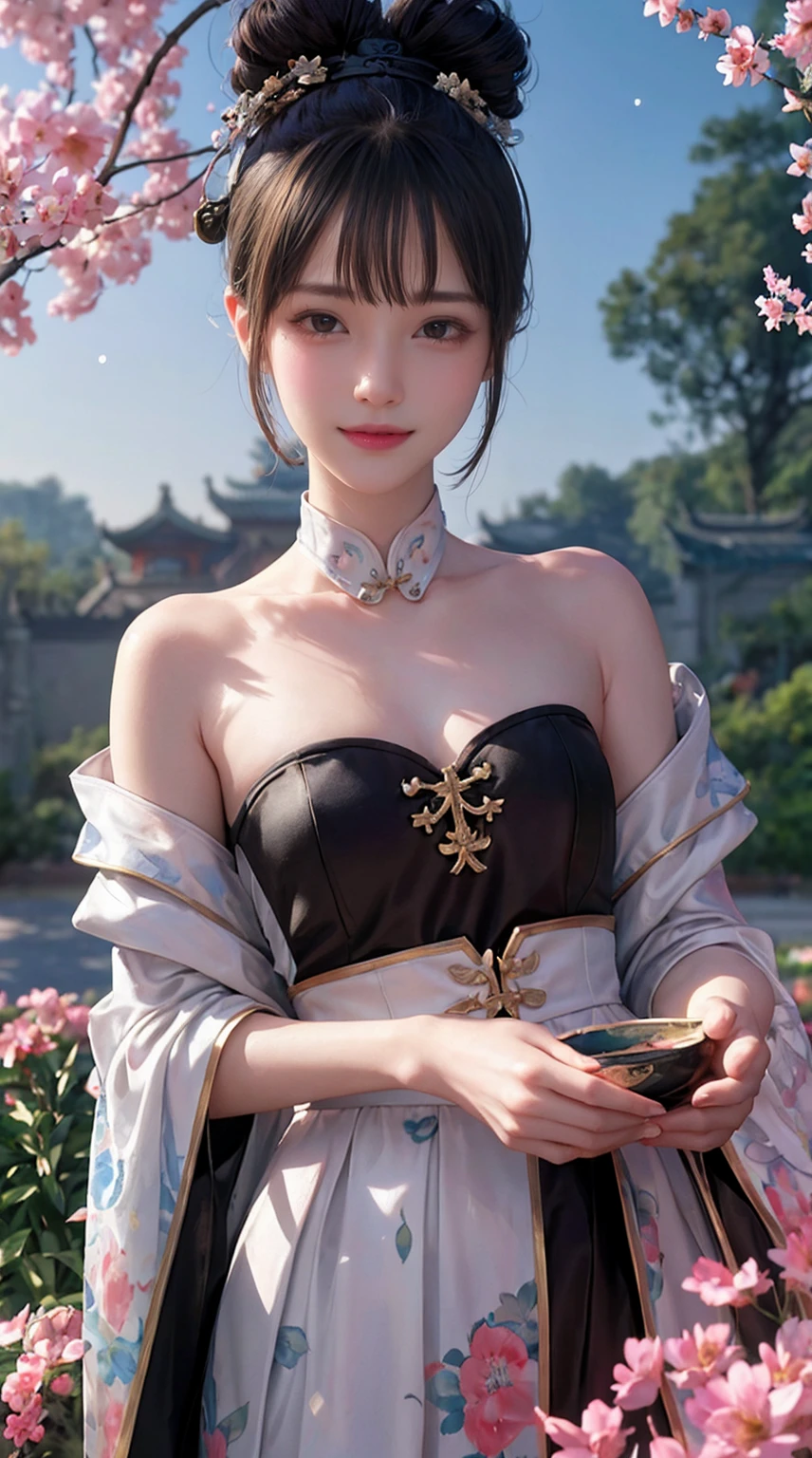 (A girl is in the garden,Moon,change,Moon cake,edgBunny),Best quality at best,ultra - detailed,actual:1.37,illustratio,Traditional chinese painting,harmonious colors,gentlesoftlighting