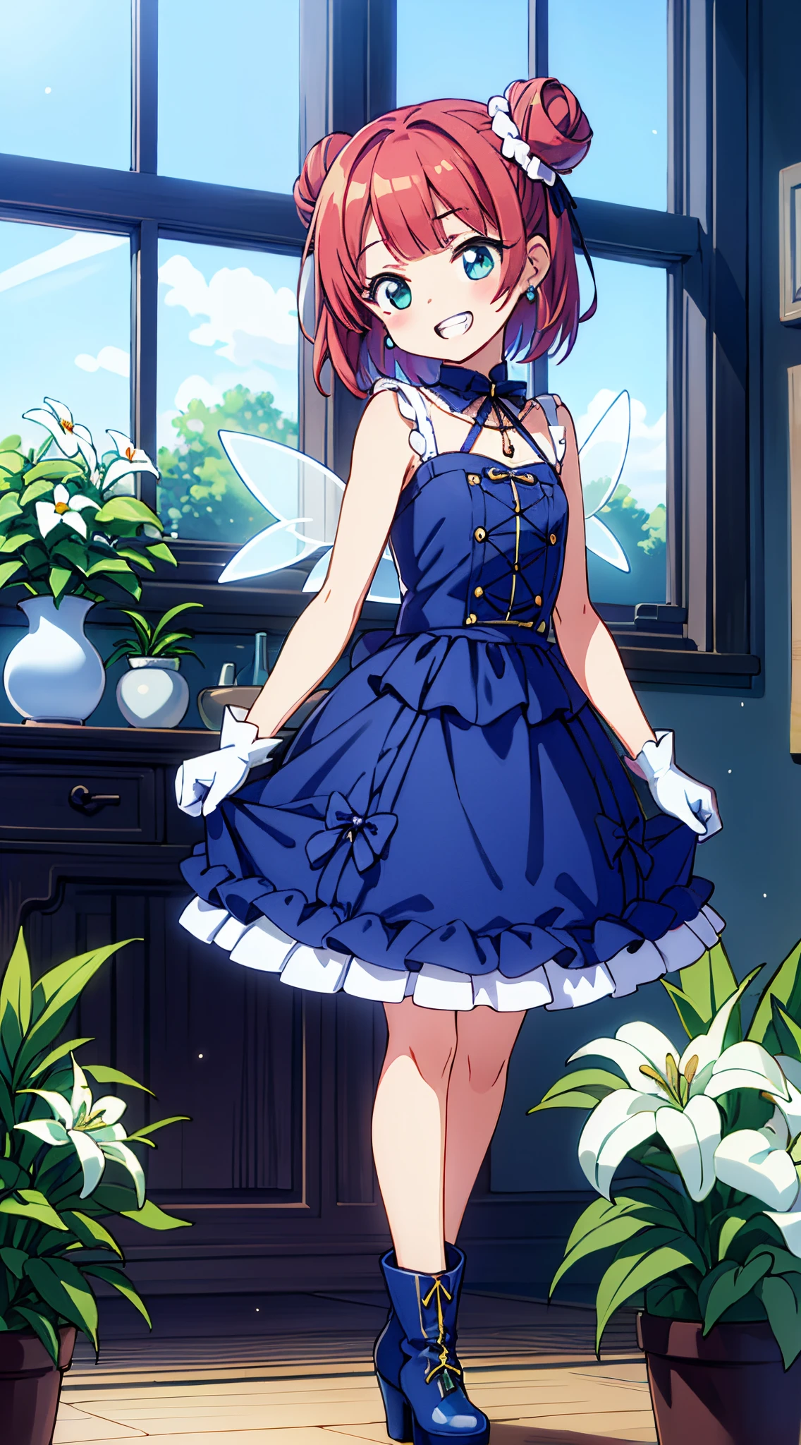 (Absurd realistic structure details),(High resolution complex and detailed text quality),(High-resolution microstructure, rendering correction),Methods of geometry,Careful explanatory anatomy, masutepiece,Best Quality,
BREAK,
(17 years old girl), 1 beautiful girl, (Cute:1.5), (Chibi: 0.8), (kawaii: 1.5), (Lori: 0.5), (17 years old girl), BREAK(Red hair, short-hair,2 hair buns,Blunt bangs:1.4),(:D,grin:1.3),{Heterochromia,pale blue eyes,pale green eyes, Eye Highlights,The first hyperfine stars:1.5},star eye silhouette,(long eyelashes, Double eyelids:1.2),(de pele branca),BREAK,Clear skin,Beautiful skin, ,(best quality face),(Top quality glowing eyes),(The best smile,:D:1.45), BREAK ,

BREAK ((Colorful, Vivid Color):1.3), (like a hologram々tome&#39;tome&#39;It&#39;s a bright colored dress:1.5), ((rainbow crinoline, Multilayer skirt in rainbow colors):1.4), (Gothic lolita:1.2), (lace-up:1.2), ((Sleeveless, Bare shoulders):1.2), (Rainbow Fairy Wings:1.3),
BREAK (Platform High Boots:1.1), (Long gloves:1.2), ((earrings, Riman):1.2),


BREAK,inside in room,Gothic decoration,((cup,flower, inside in room, Lily \(flower\),plant, potted plant, Standing, The table, vases, white blossoms, window:1.5),(symbolic:1.2),Waterfall,depth of fields,

 BREAK,wakame,wakame,wakame,(Dynamic Angle:1.4), 

BREAK,(Blurry background:1.3),(absurderes, hight resolution, Super Detail Art),cel shading,Clear Color, Lonely optical effect, Beautiful pictures, Bright glow, mystic atmosphere,(Close-up of girl:1.1), Mystical light particle effect,manga influence, clean line drawings,