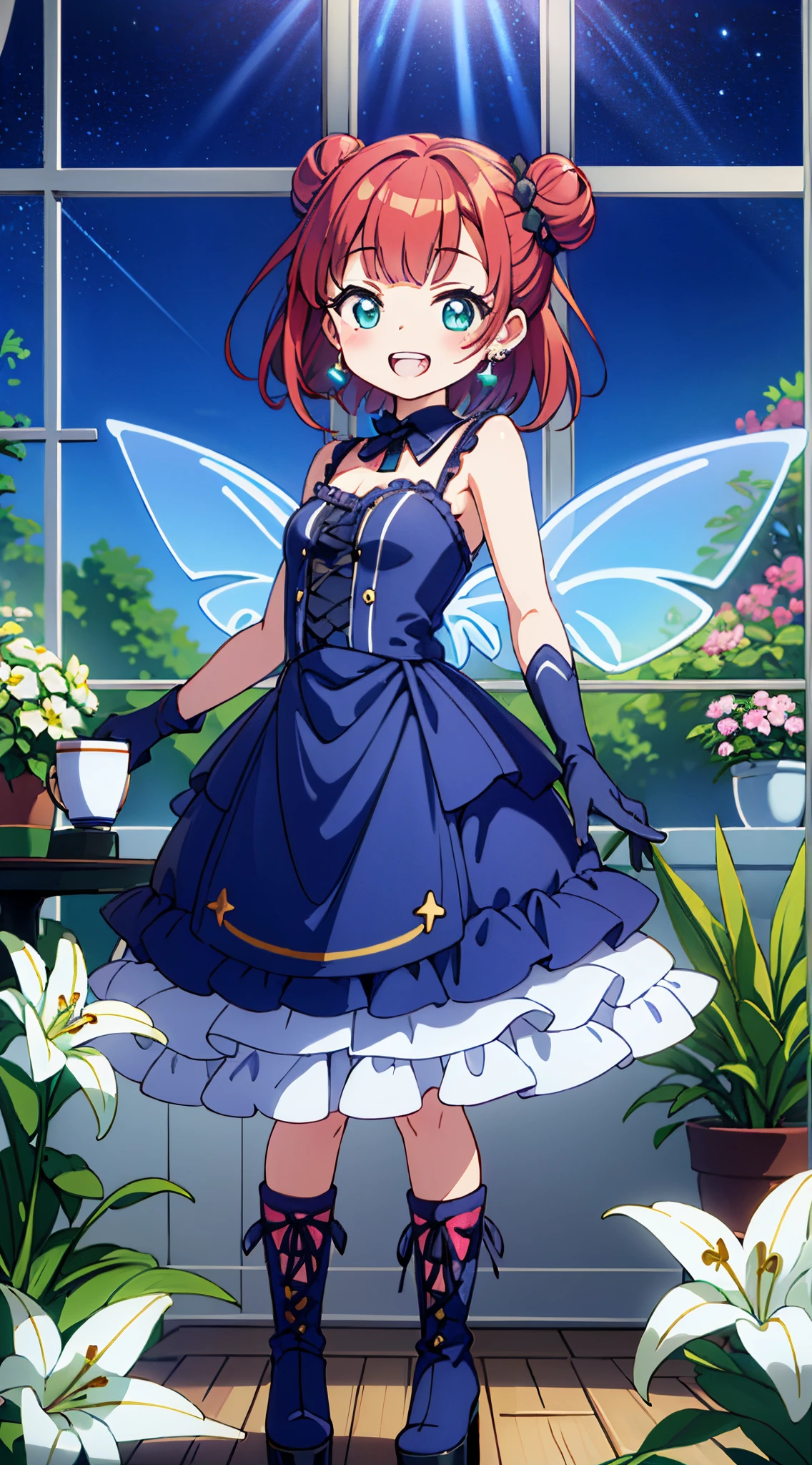 (Absurd realistic structure details),(High resolution complex and detailed text quality),(High-resolution microstructure, rendering correction),Methods of geometry,Careful explanatory anatomy, masutepiece,Best Quality,
BREAK,
( girl), 1 beautiful girl, (Cute:1.5), (Chibi: 0.8), (kawaii: 1.5), (Lori: 0.5), (17 years oldK(Red hair, short-hair,2 hair buns,Blunt bangs:1.4),(:D,grin:1.3),{Heterochromia,pale blue eyes,pale green eyes, Eye Highlights,The first hyperfine stars:1.5},star eye silhouette,(long eyelashes, Double eyelids:1.2),(de pele branca),BREAK,Clear skin,Beautiful skin, ,(best quality face),(Top quality glowing eyes),(The best smile,:D:1.45), BREAK ,
BREAK ((Colorful, Vivid Color):1.3), (like a hologram々tome'tome'It's a bright colored dress:1.5), ((rainbow crinoline, Multilayer skirt in rainbow colors):1.4), (Gothic lolita:1.2), (lace-up:1.2), ((Sleeveless, Bare shoulders):1.2), (Rainbow Fairy Wings:1.3),
BREAK (Platform High Boots:1.1), (Long gloves:1.2), ((earrings, Riman):1.2),
BREAK,inside in room,Gothic decoration,((cup,flower, inside in room, Lily \(flower\),plant, potted plant, Standing, The table, vases, white blossoms, window:1.5),(symbolic:1.2),Waterfall,depth of fields,
BREAK,wakame,wakame,wakame,(Dynamic Angle:1.4),
BREAK,(Blurry background:1.3),(absurderes, hight resolution, Super Detail Art),cel shading,Clear Color, Lonely optical effect, Beautiful pictures, Bright glow, mystic atmosphere,(Close-up of girl:1.1), Mystical light particle effect,manga influence, clean line drawings,
