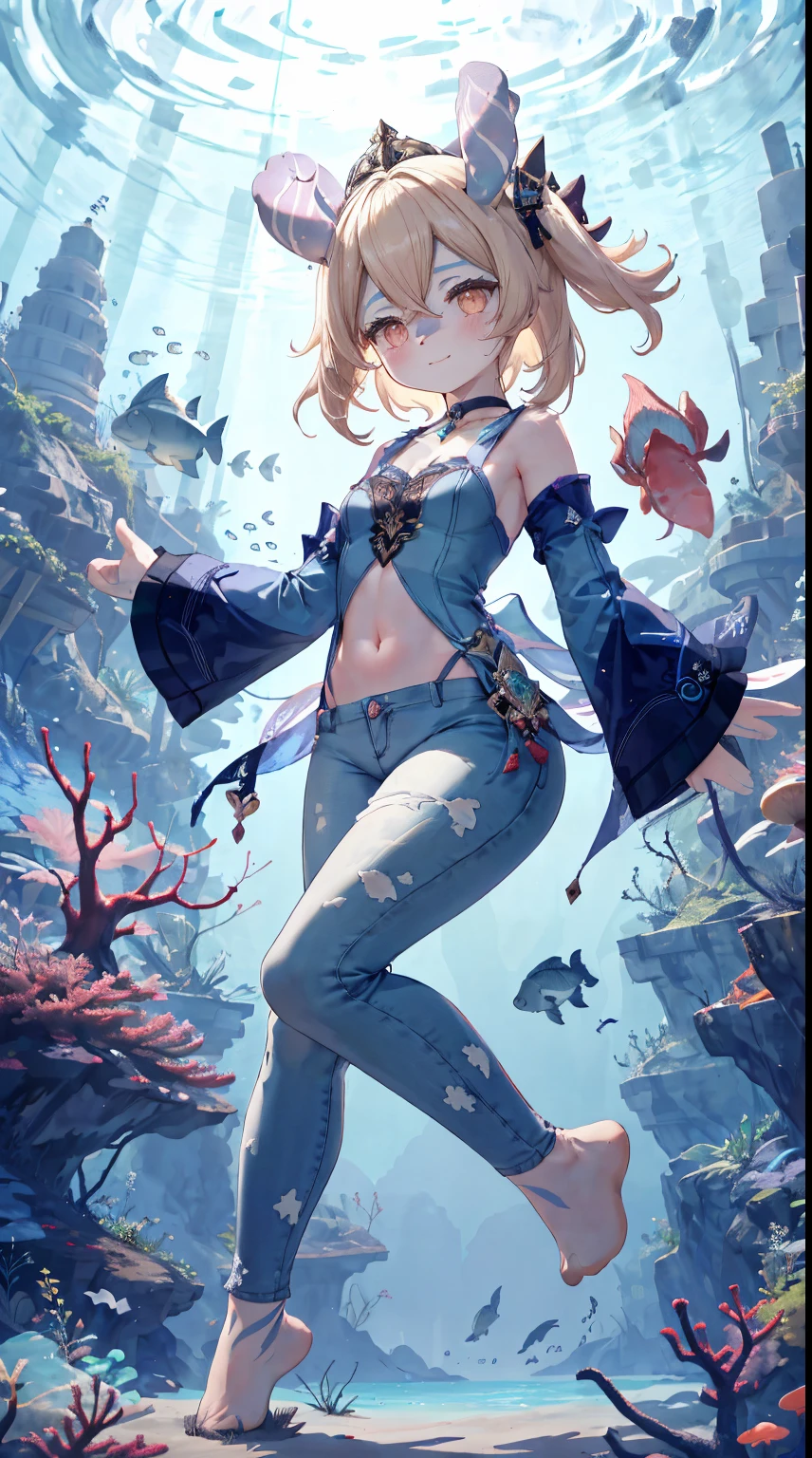 (Masterpiece, Best quality:1.2), cut paper craft, depth, Solo, 1girl, Expressionless, Closed mouth, naked, topless, medium breasts, Skirt, blue thigh highs, metallic silver and pastel blue colors, intricate detail, best quality, landscape background