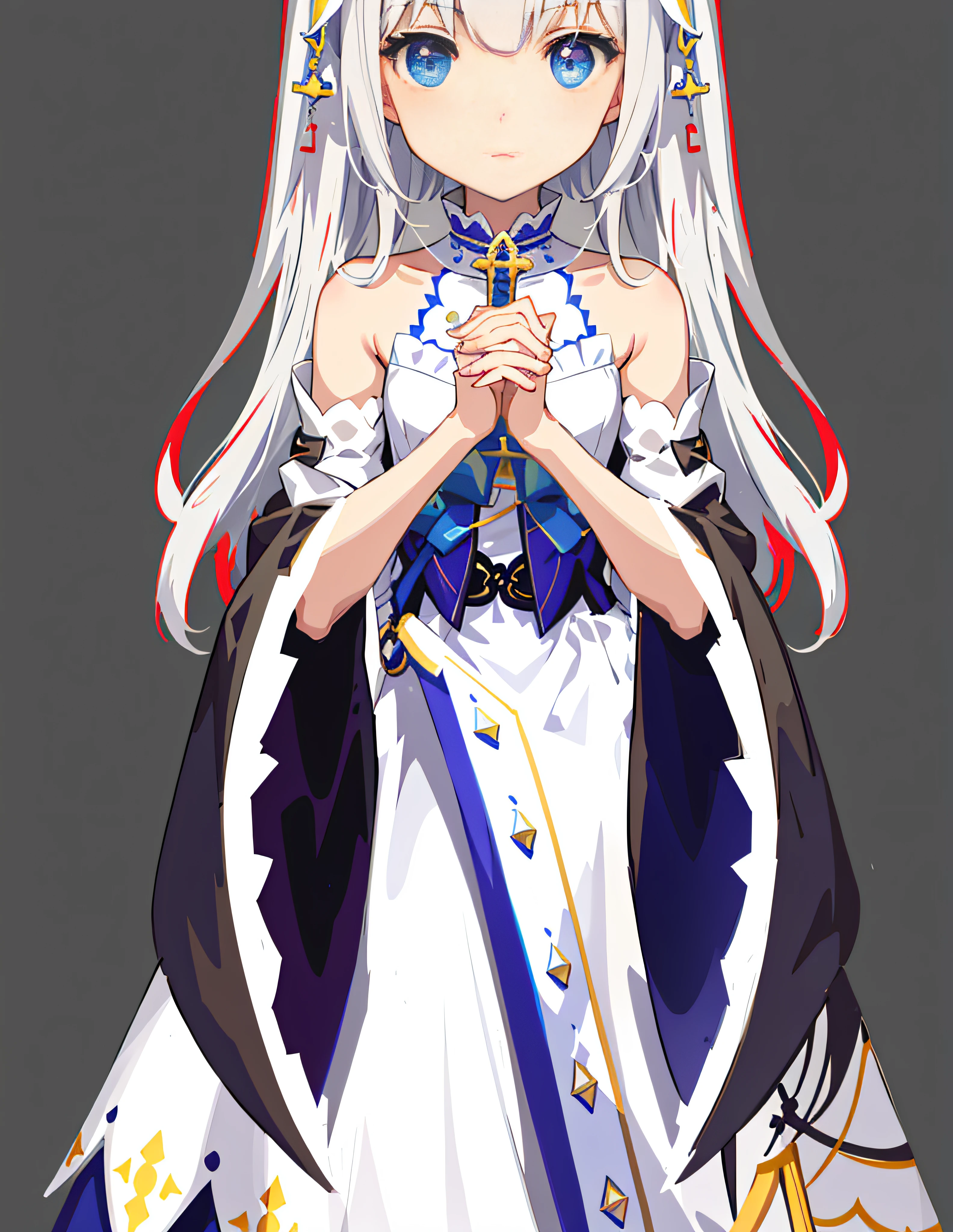 wears a white dress、Anime girl in blue cloak and sword, white-haired god, loli in dress, azur lane style, Anime cute art style, 《Azure route》人物, Translucent liquid comes from《Azure route》videogame, Cute anime waifu wearing nice clothes, Official character art, anime goddess, cushart krentz (Kushat Krenz) important women in the art world, I would deny this