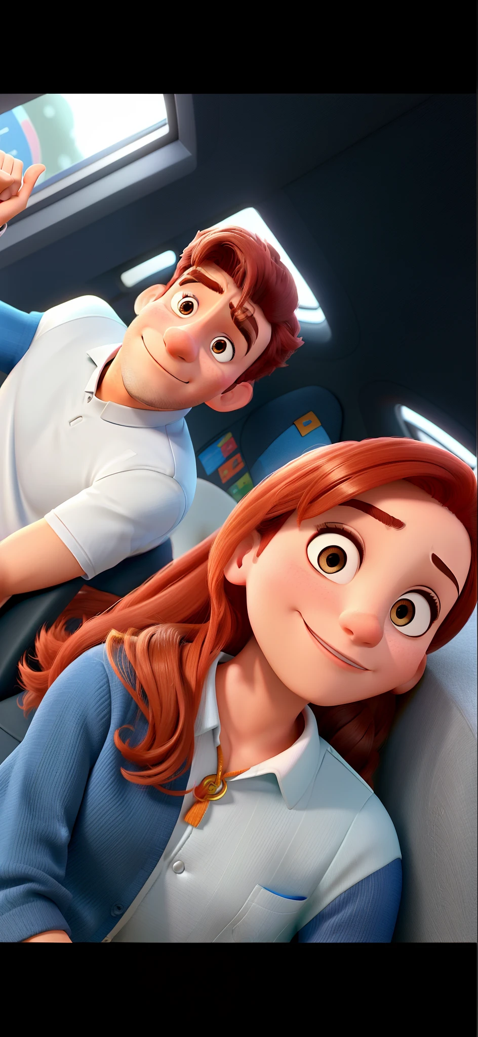 Casal (homem moreno e mulher branca) no estilo Disney Pixar, alta qualidade, melhor qualidade.