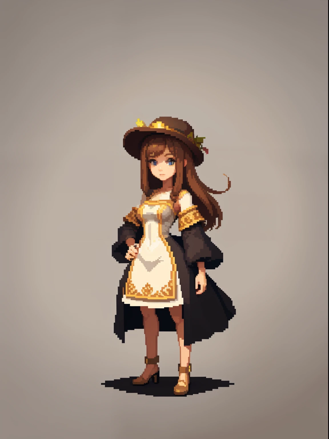 (tmasterpiece, top-quality, Best quality at best), pix, pixelart, 1 girl in a hat, simple backgound