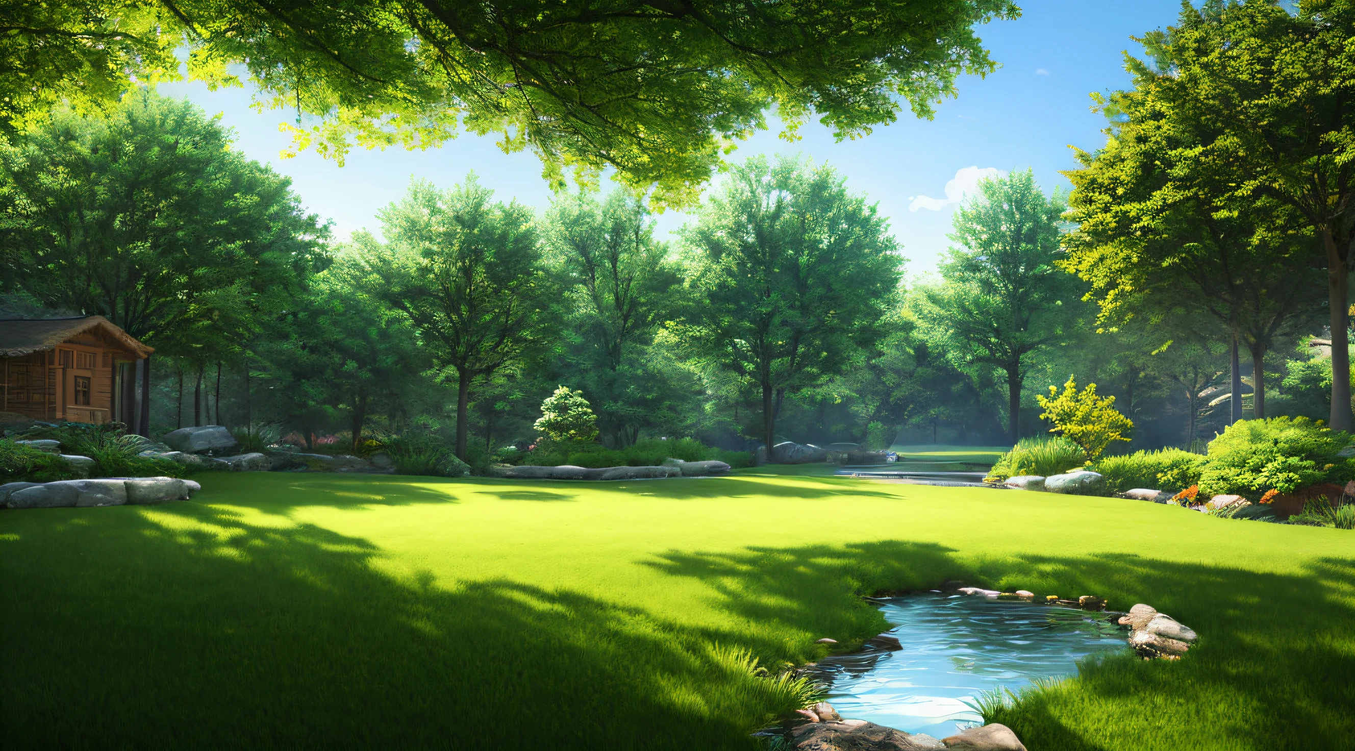 A serene place, very pleasant, beautiful, calm and beautifully landscaped. photorealistic, 8k uhd, studio quality, ultra realistic, maximum detail, large scale, postprocessing, photorealistic, photorealistic, photoshop, photography, detailed, cinematic lighting, landscape, panorama, scenery, ray tracing, cinema4d