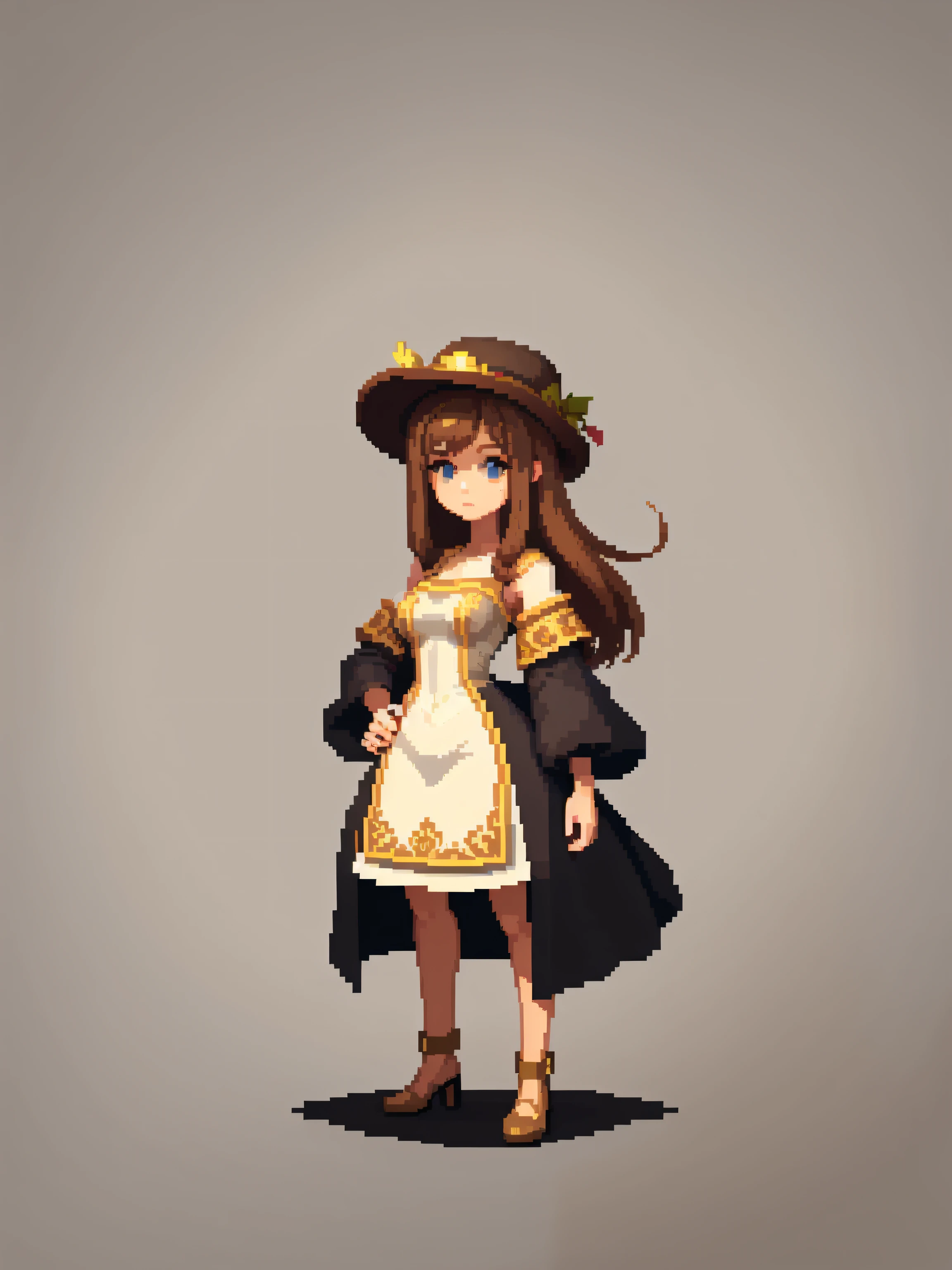 (masterpiece, top quality, best quality), pixel, pixel art, 1girl with hat, simple background