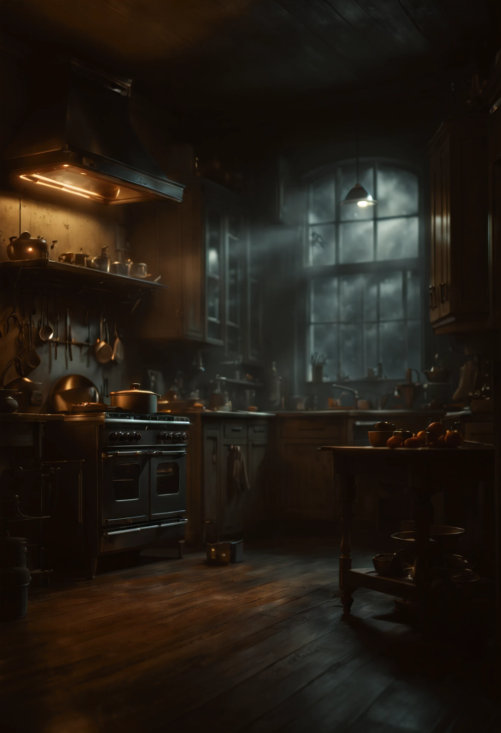 (8K, HDR, highres), ((((Photography, RAW photo, hyperrealism, masterpiece, best quality, ultra highres)))), Eerie kitchen appliances with a ghostly glow, featuring a haunted blender, spectral toaster, and other supernatural cooking companions, infusing a touch of spookiness into the culinary realm, surrealism and gothic art style, moody colors, with eerie lighting, spooky ambiance, cinematic lighting with ominous shadows and highlights, otherwordly, inspired by salvador dali , dutch angles with atmospheric perspective of depth and mystery within the kitchen, bokeh, wide-angle lens
