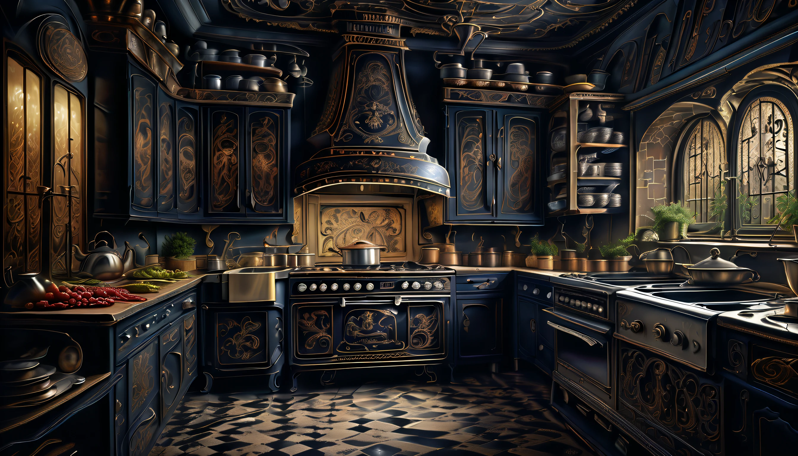 (((stunning extremely detailed illustration of spooky kitchen appliances:1.3))), ((with creepy chef:1.3)), (((graphic windows interface:1.3))), cute appliances is a true masterpiece, creepy refrigerator, awe stove, pretty toaster, expertly rendered metal and delicate brushstrokes, (horror detail glow:1.1), combination of realistic rendering and a gothic metal of dark_fantasy, creates a truly unique and captivating piece, mastery of various techniques and styles, use of mezzotint technique, touch of sophistication to the already impressive level of quality and detail, true masterpiece, amazed level of detail in this incredible watercolor painting, mesmerizing and almost lifelike depiction of this creature, vibrant colors and intricate brushstrokes truly bring masterpiece, (((majestic kitchen_room background intricate detail:1.3))), intricate detailed, extremely details, (((extremely intricate insane details:1.4))), (((extremely intricate detail of stunning render:1.4))), cinematic still and angle, all creepy steel texture,