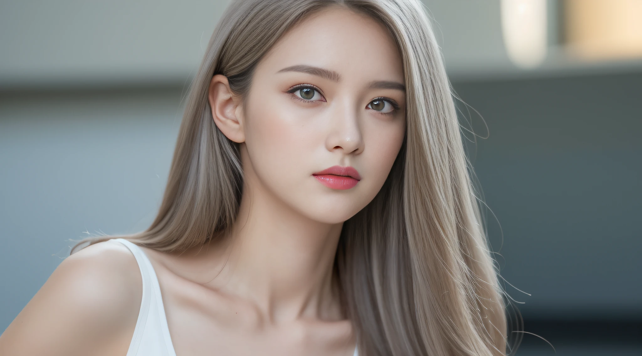 Highest quality, masterpiece, Ultra-high resolution, (Realistic:1.4), RAW Photos, 18-year-old, Simple gray background, ((naked、Disheveled Hair、Sexy pose)), Looking at the audience