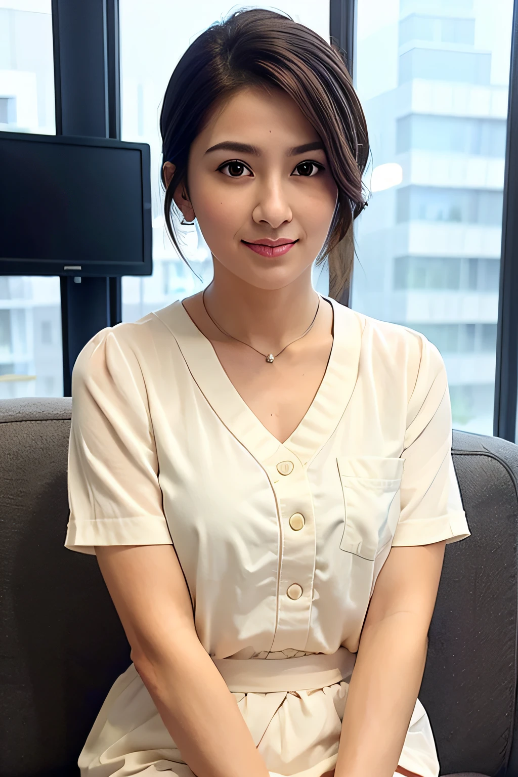(airport:1), afternoon, (doctor gown:1), bright brown fringe short hair, light brown eyes, 1girl, 20 years old, innocent, (photorealistic), (intricate details:1.2),(masterpiece, :1.3),(best quality:1.4), (ultra highres:1.2), ultra high res, (detailed eyes), (detailed facial features), HDR, 8k resolution, (lens flare:0.7), turn around, busy on examine report, face viewer